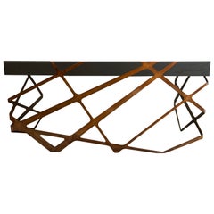 Bureau d'écriture d'appoint The Modernity pour la maison et le bureau, en bois Oak Wood noir et effet cuivre