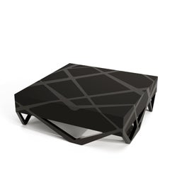 Organic Modern Accent Square Center Coffee Table High-Gloss & Matt Black Lacquer