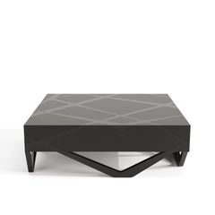 Organic Modern Accent Square Center Coffee Table High-Gloss & Matt Black Lacquer