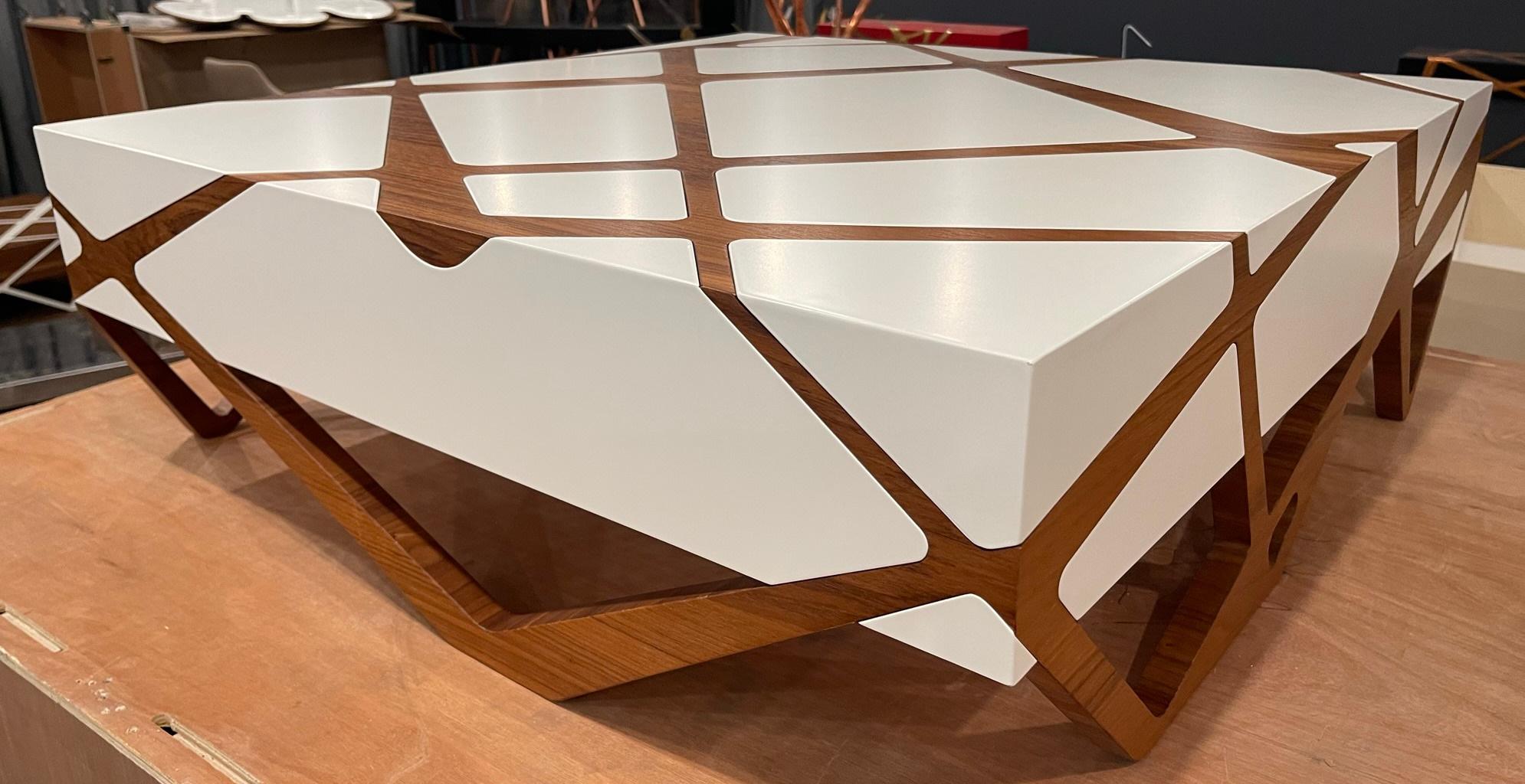 Organic Modern Accent Square Center Coffee Table Oak Wood White Lacquer One-Off For Sale 4