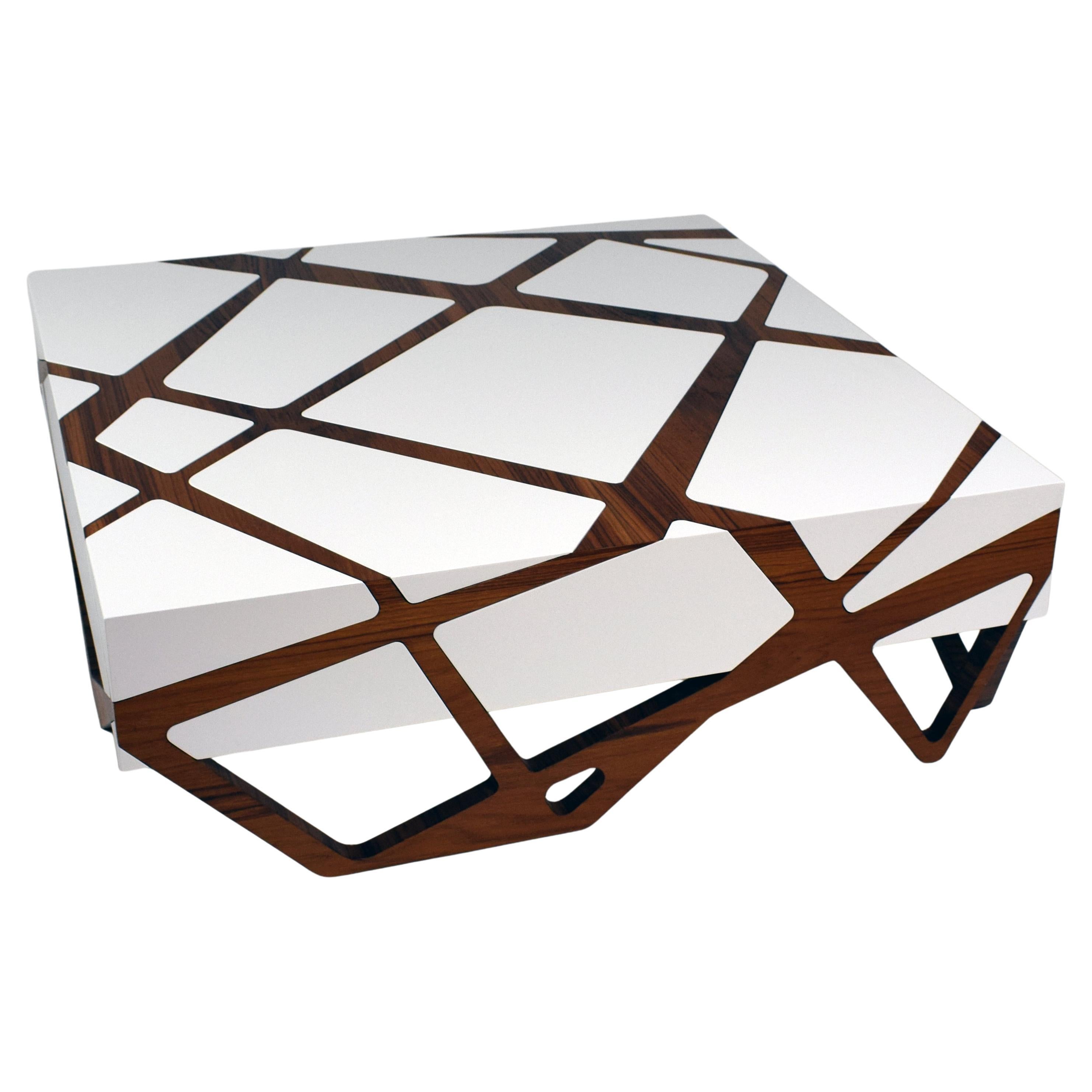 Organic Modern Accent Square Center Coffee Table Oak Wood White Lacquer One-Off