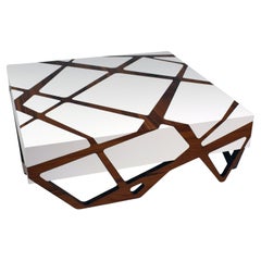 Organic Modern Accent Square Center Coffee Table Oak Wood White Lacquer One-Off
