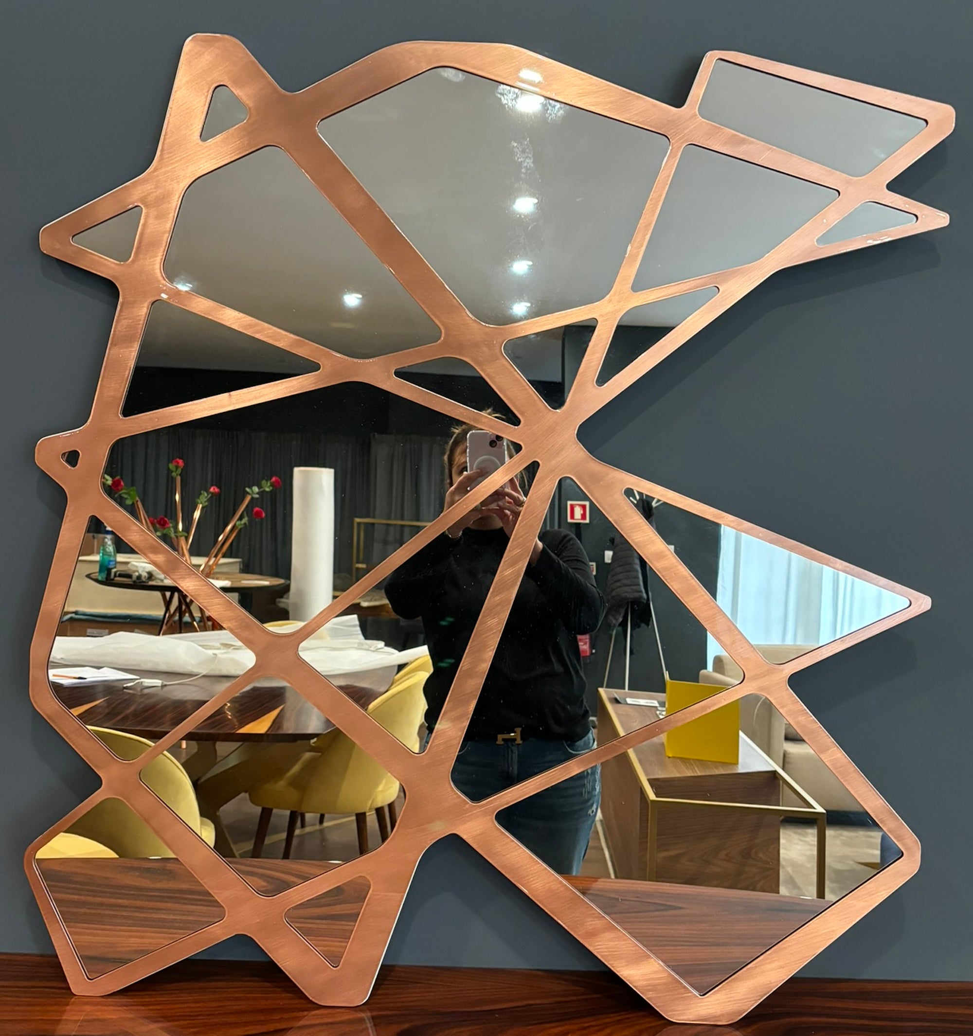 Organic Modern Accent Wall Mirror in Brushed Copper Available Now For Sale