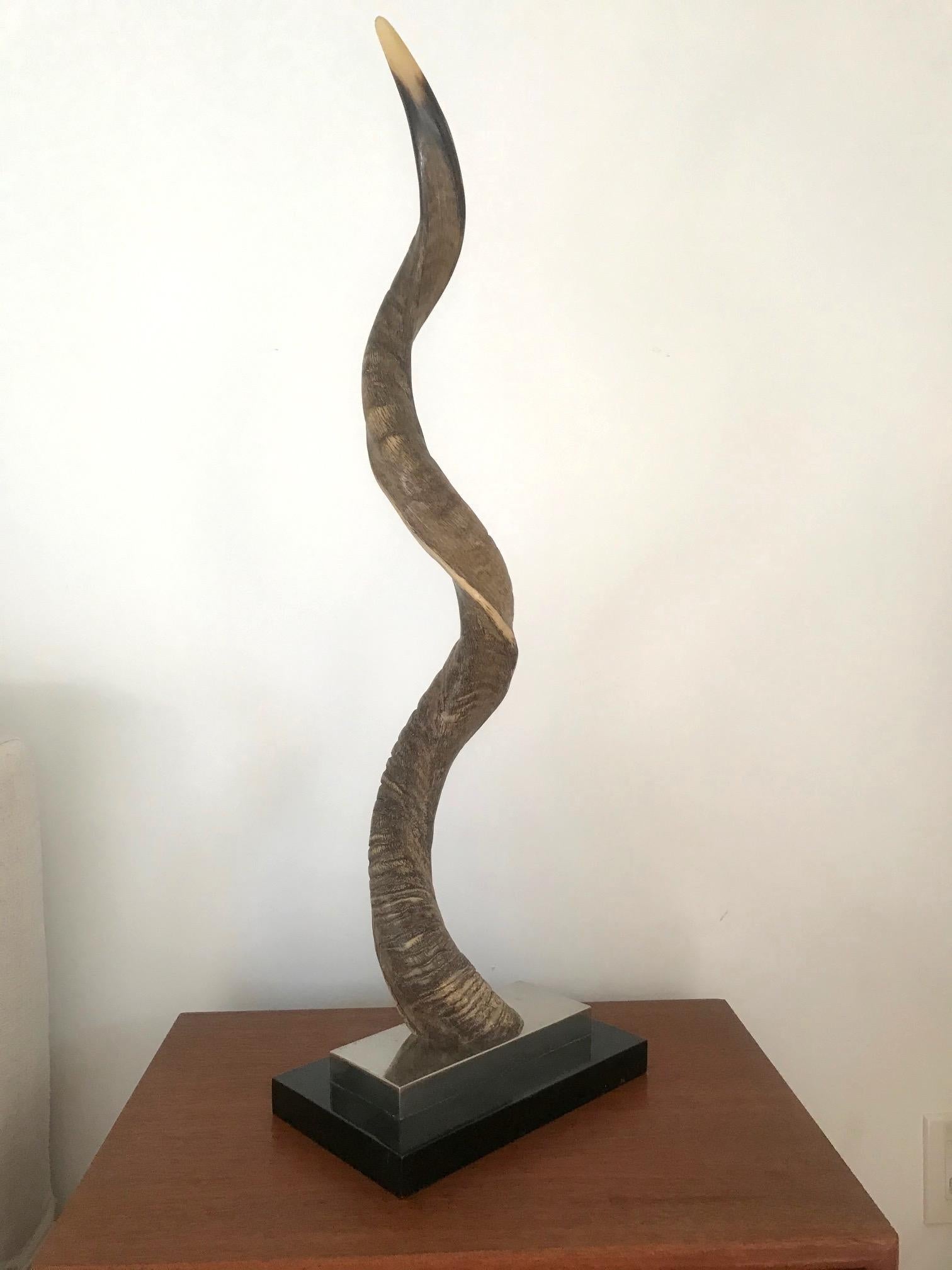 Organic Modern African Kudu Horn Sculpture Mounted on Stand, Vintage, 1980s In Good Condition In Fort Lauderdale, FL