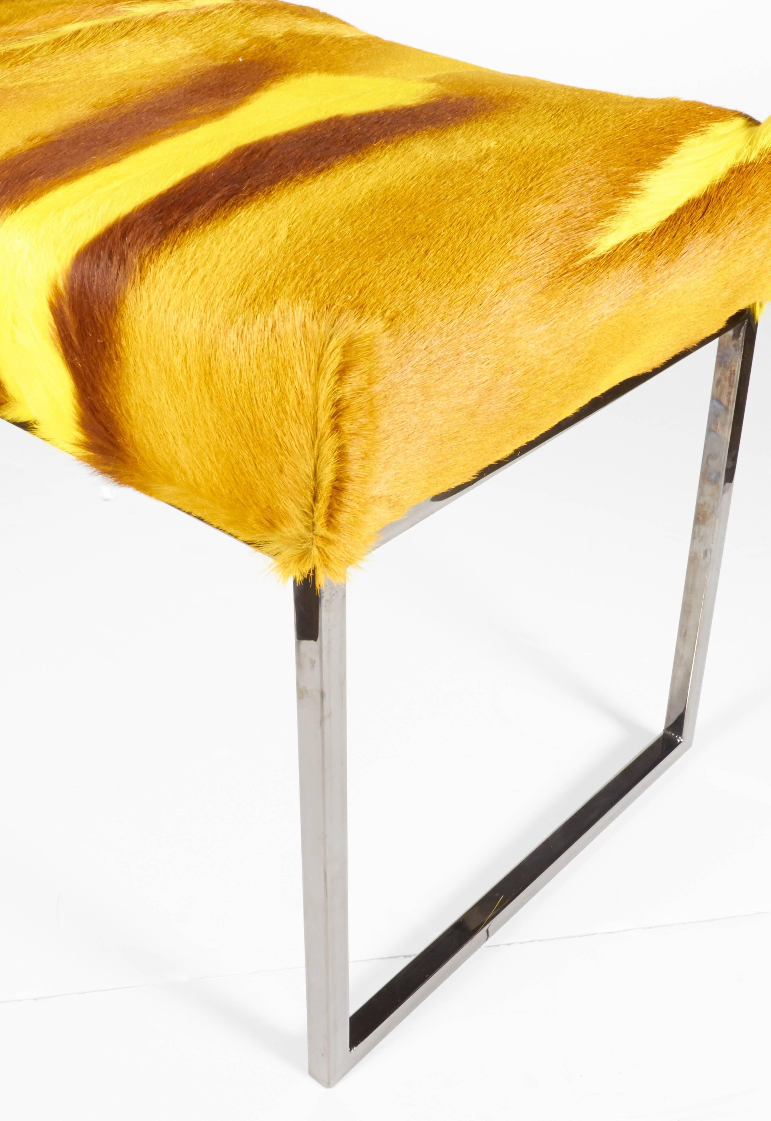 Contemporary Organic Modern African Springbok Fur Bench in Vibrant Yellow