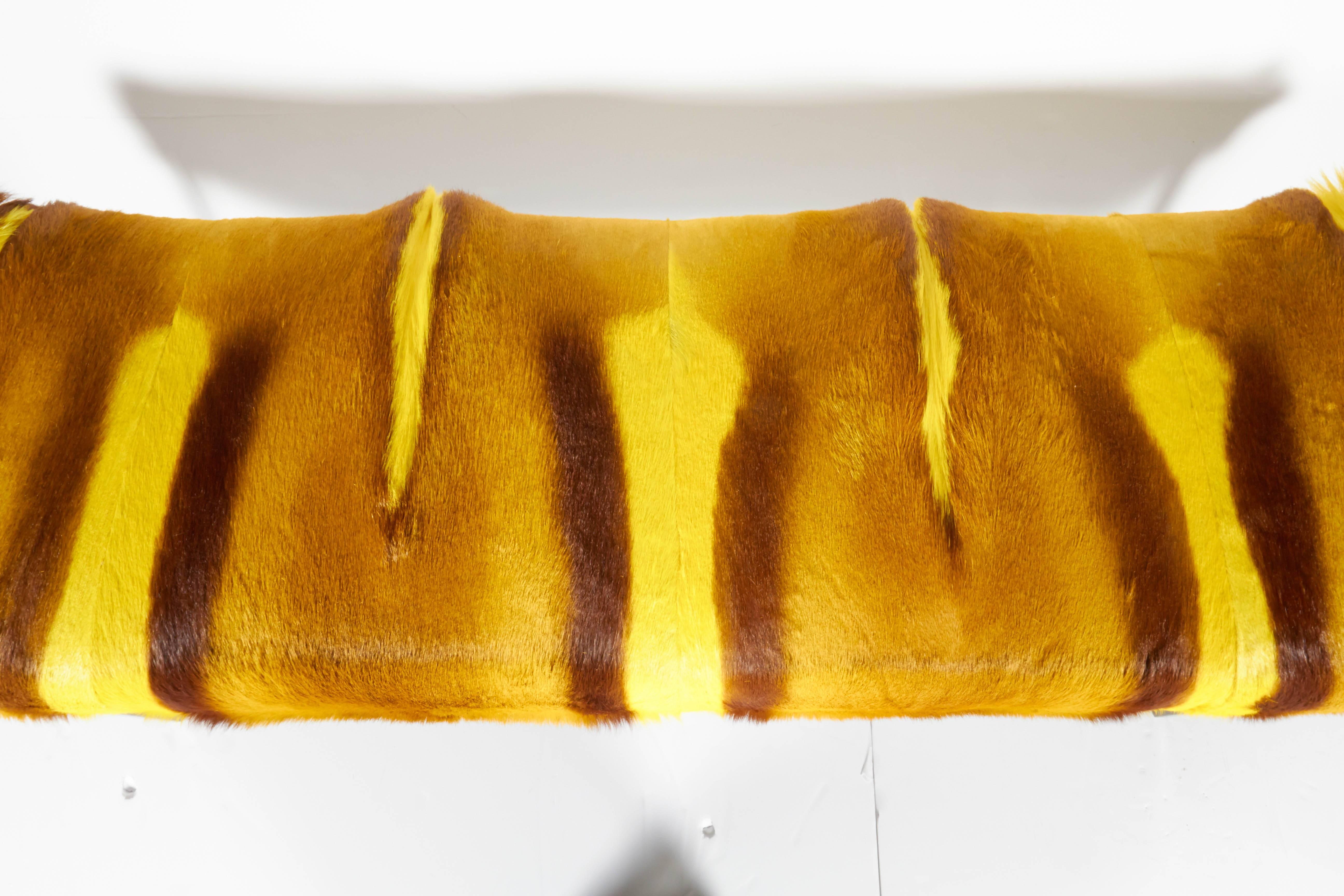Organic Modern African Springbok Fur Bench in Vibrant Yellow 1