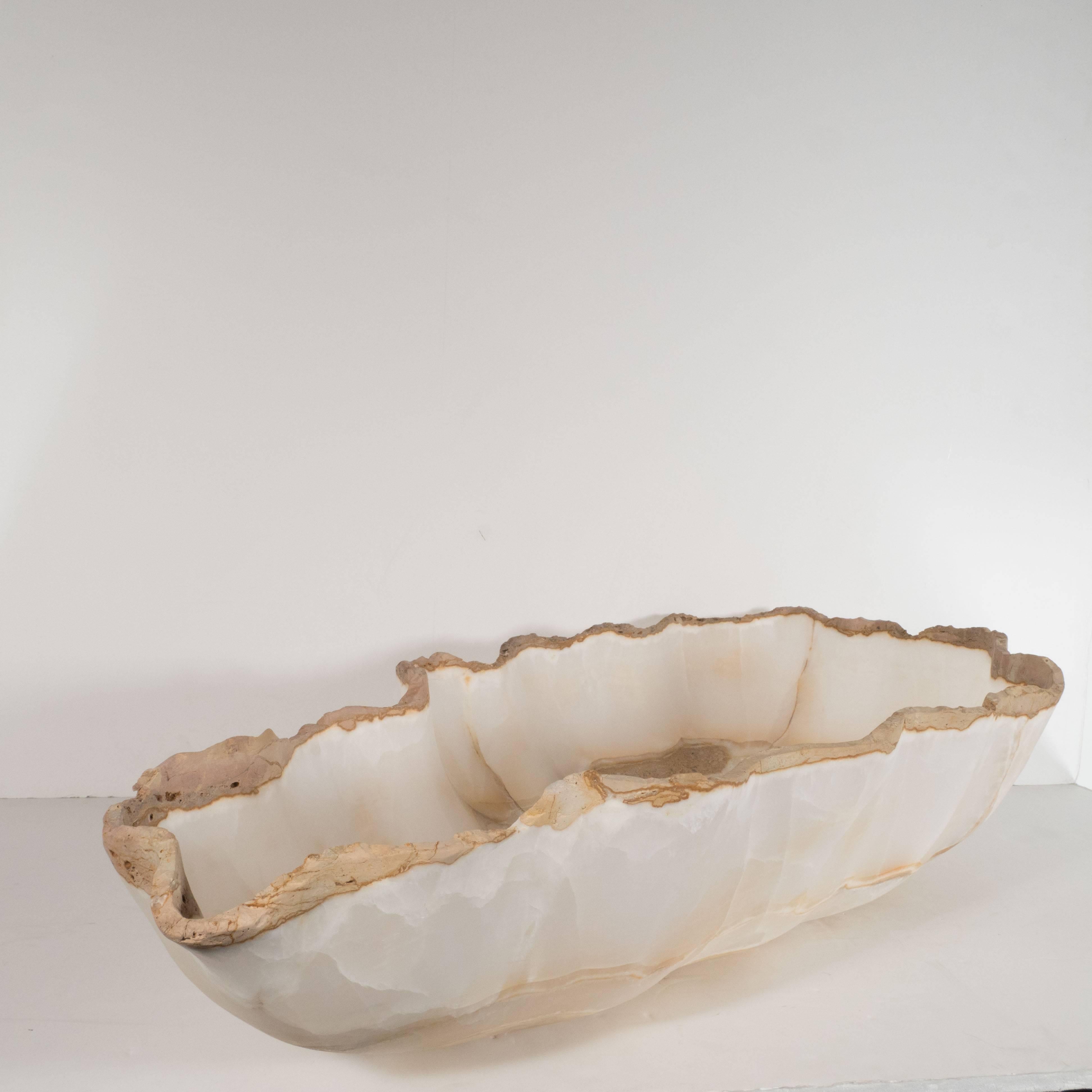 Organic Modern Agate Bowl in Sand and Oyster Shell Hues In Excellent Condition In New York, NY