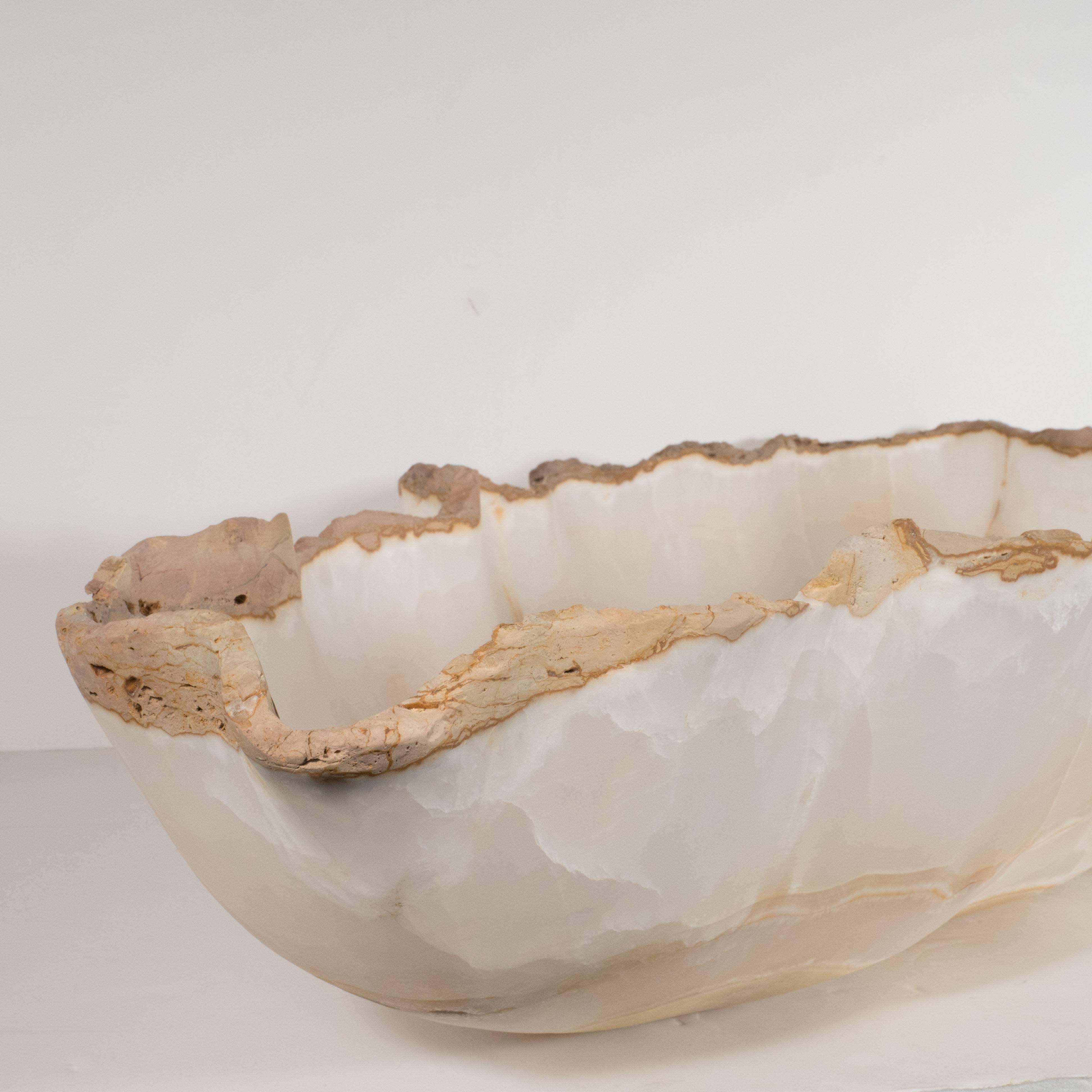 Contemporary Organic Modern Agate Bowl in Sand and Oyster Shell Hues