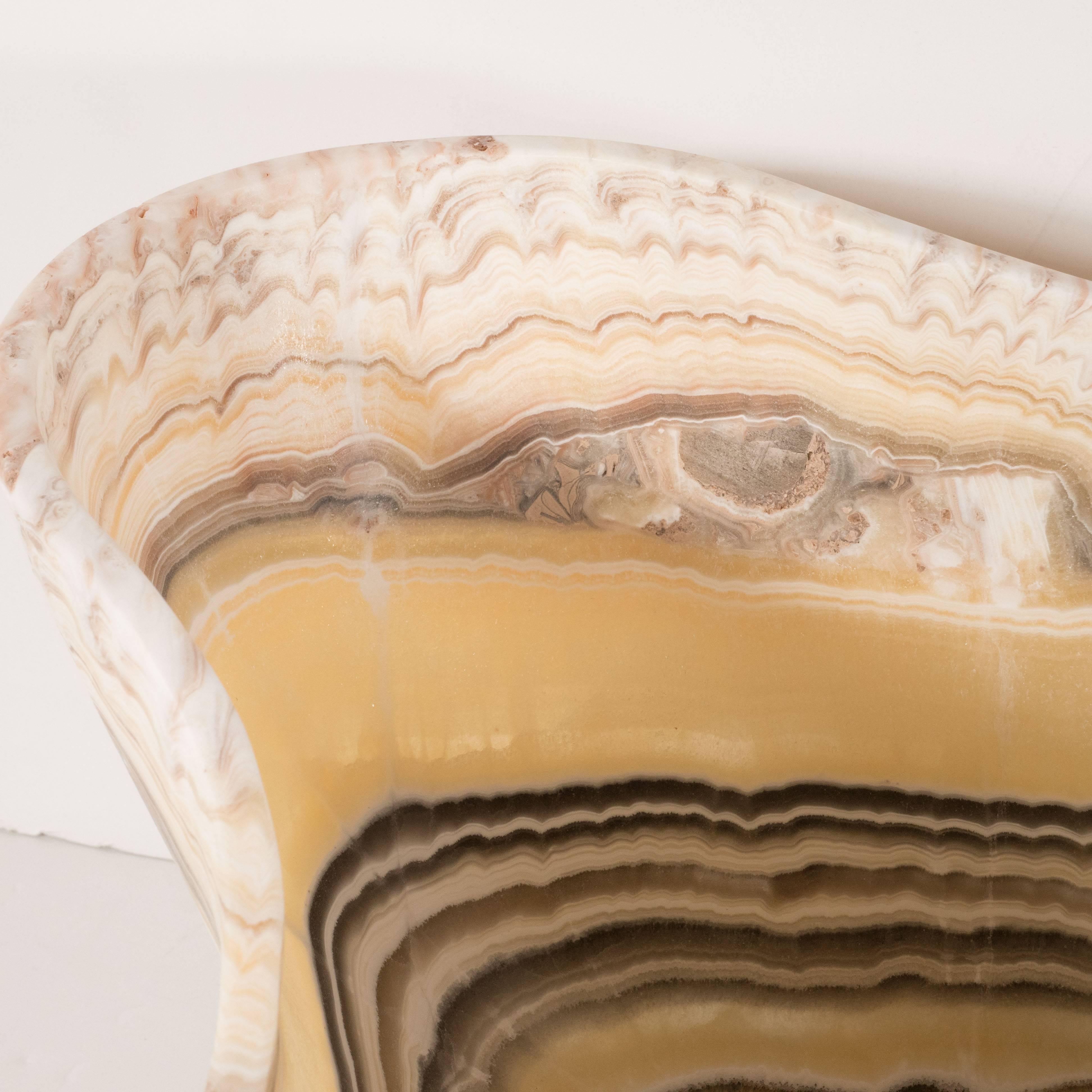 Organic Modern Agate Bowl with Grisaille Bands against a Honeyed Background 2