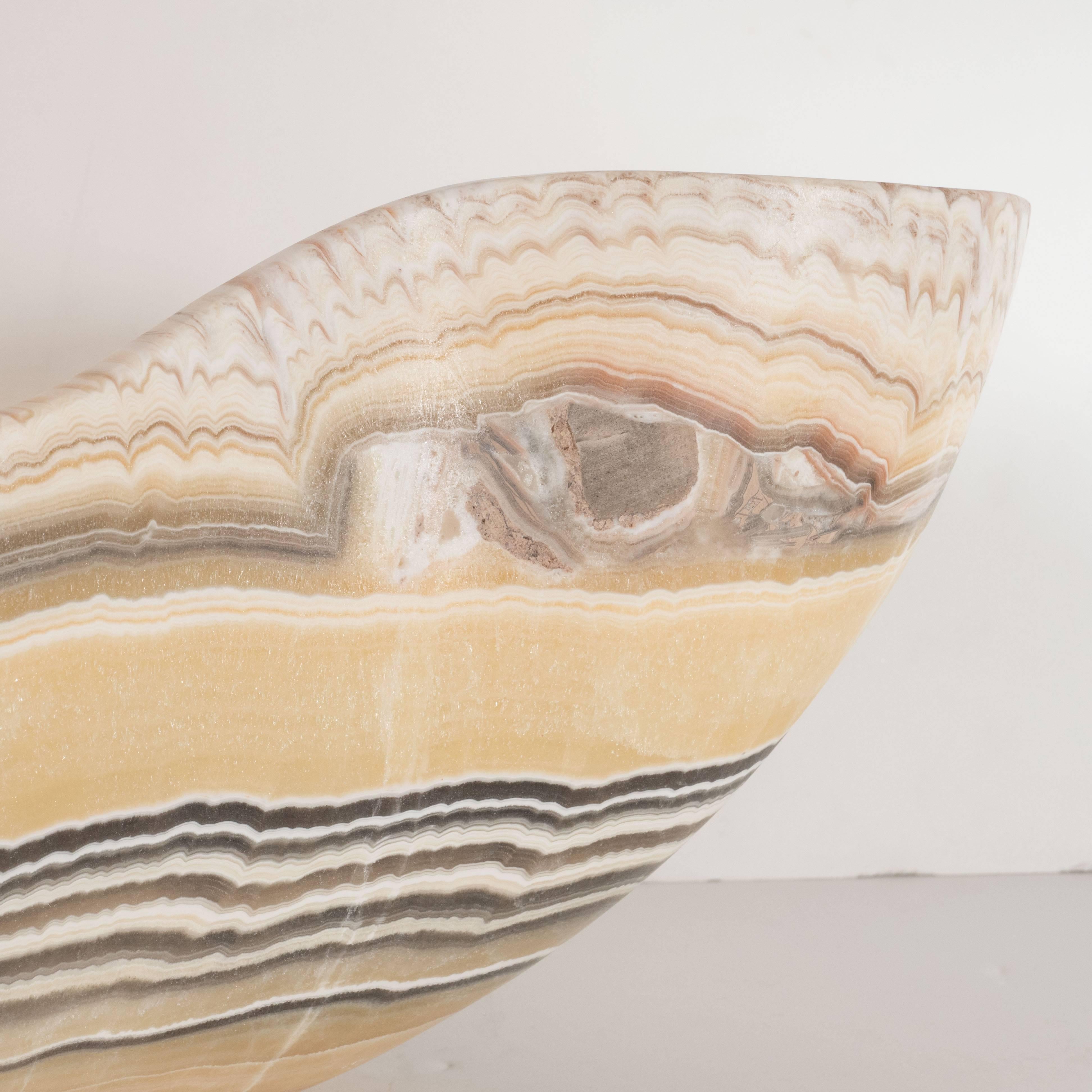Organic Modern Agate Bowl with Grisaille Bands against a Honeyed Background 3