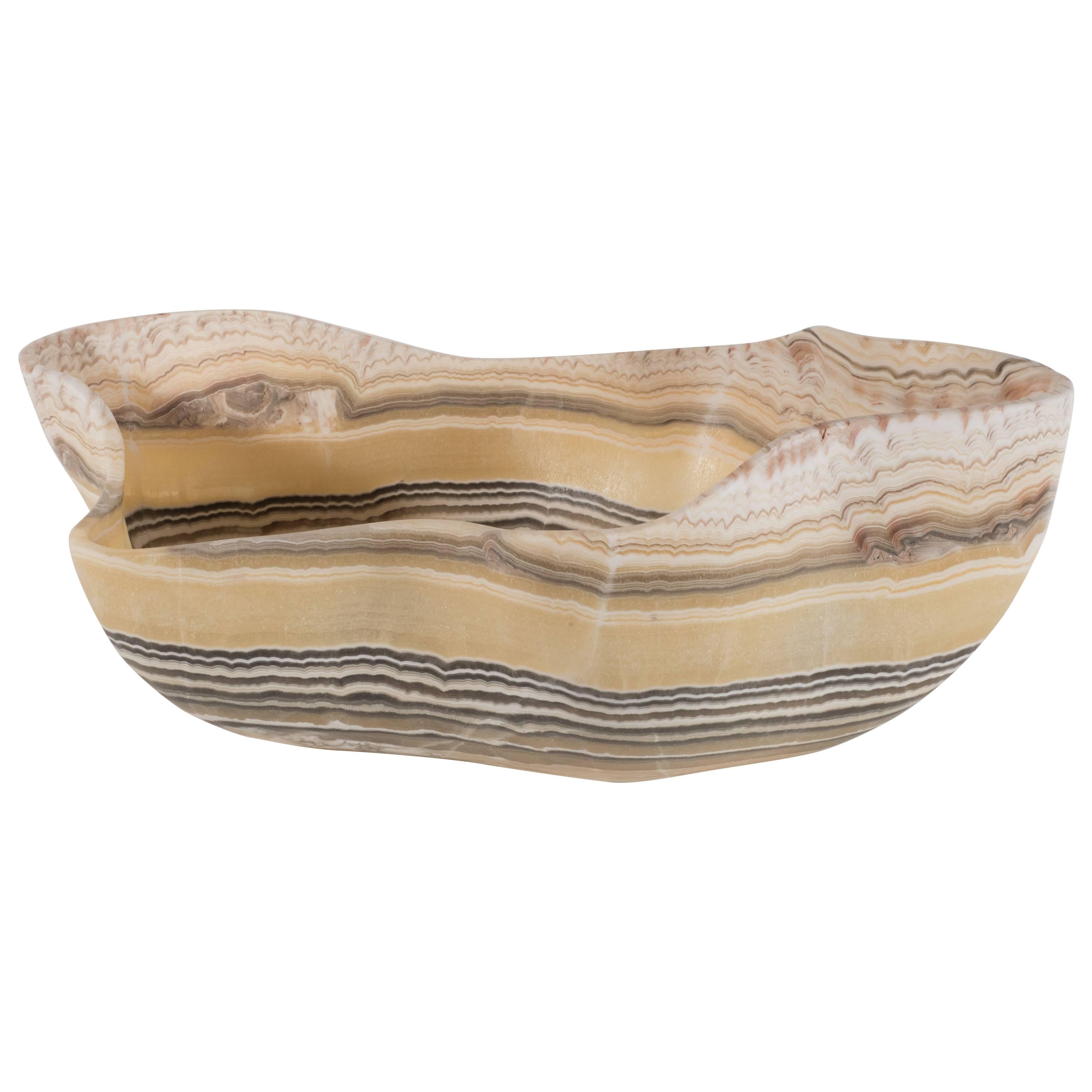 Organic Modern Agate Bowl with Grisaille Bands against a Honeyed Background