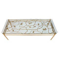 Organic Modern Appian Coffee Table, Gold Leaf, Glass Top, Handmade by Benediko