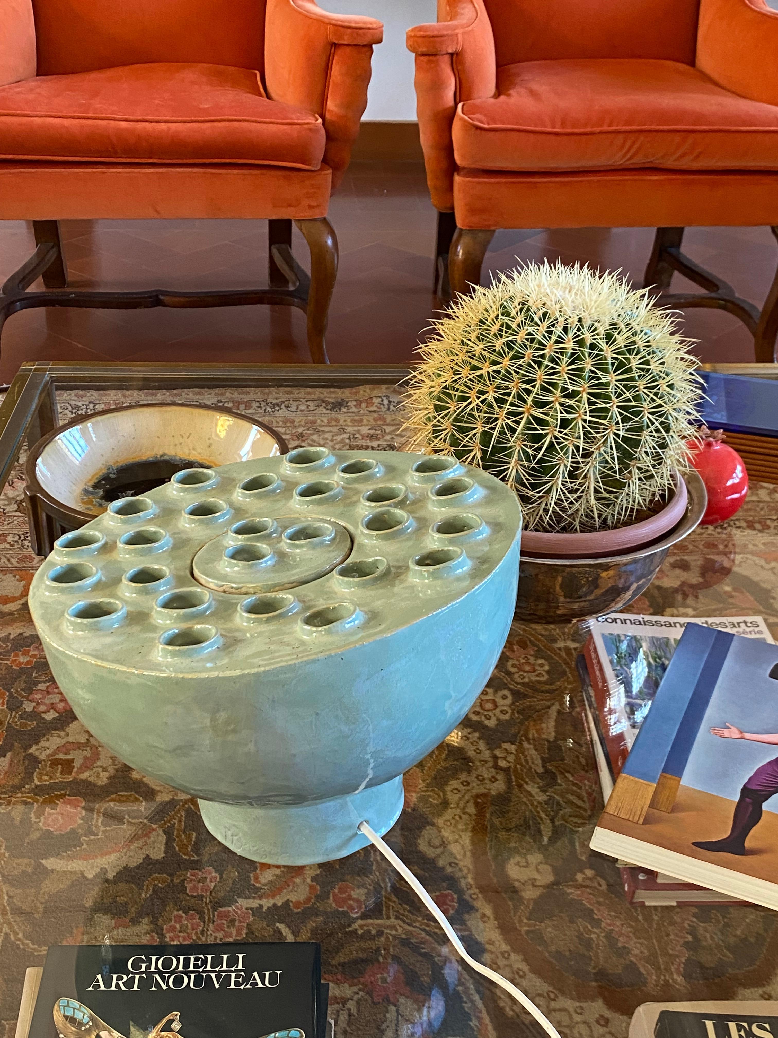 Organic Modern Aquamarine Ceramic Lamp, France, 1980s In Excellent Condition For Sale In Firenze, IT