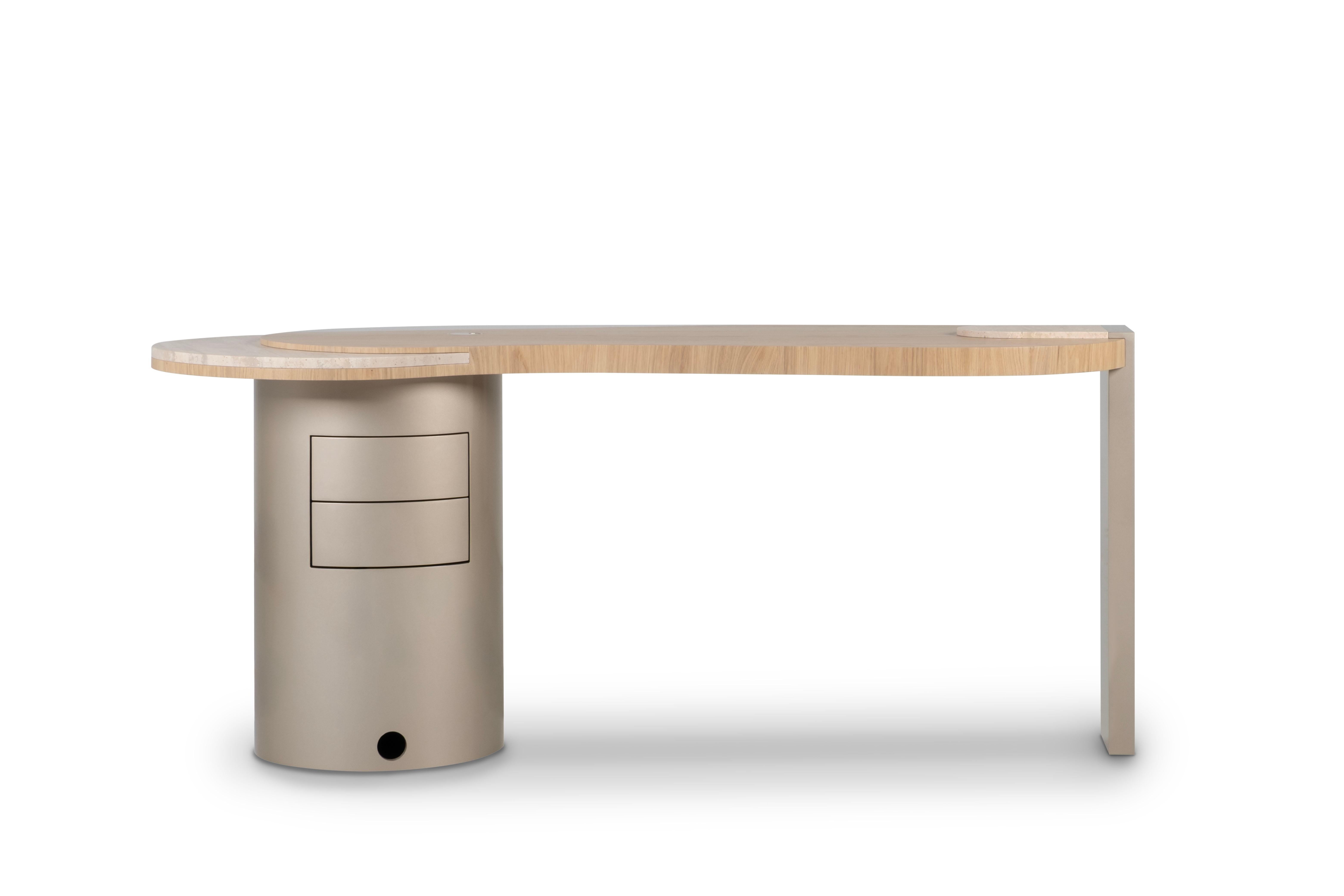 Escritorio moderno orgánico Armona, roble, travertino, hecho a mano en Portugal by Greenapple Portugués en venta