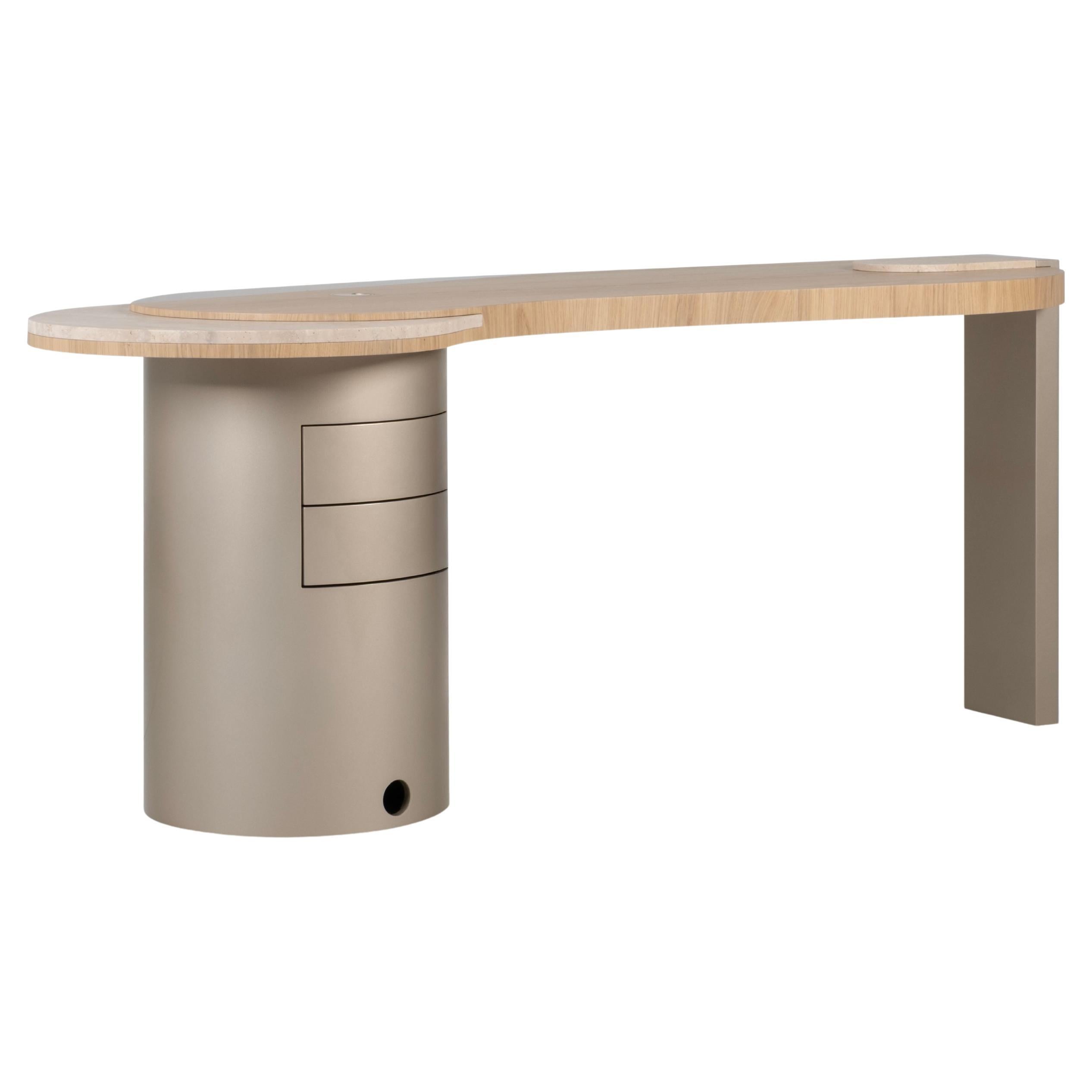 Organic Modern Armona Desk, Oak, Travertine, Handmade in Portugal by Greenapple