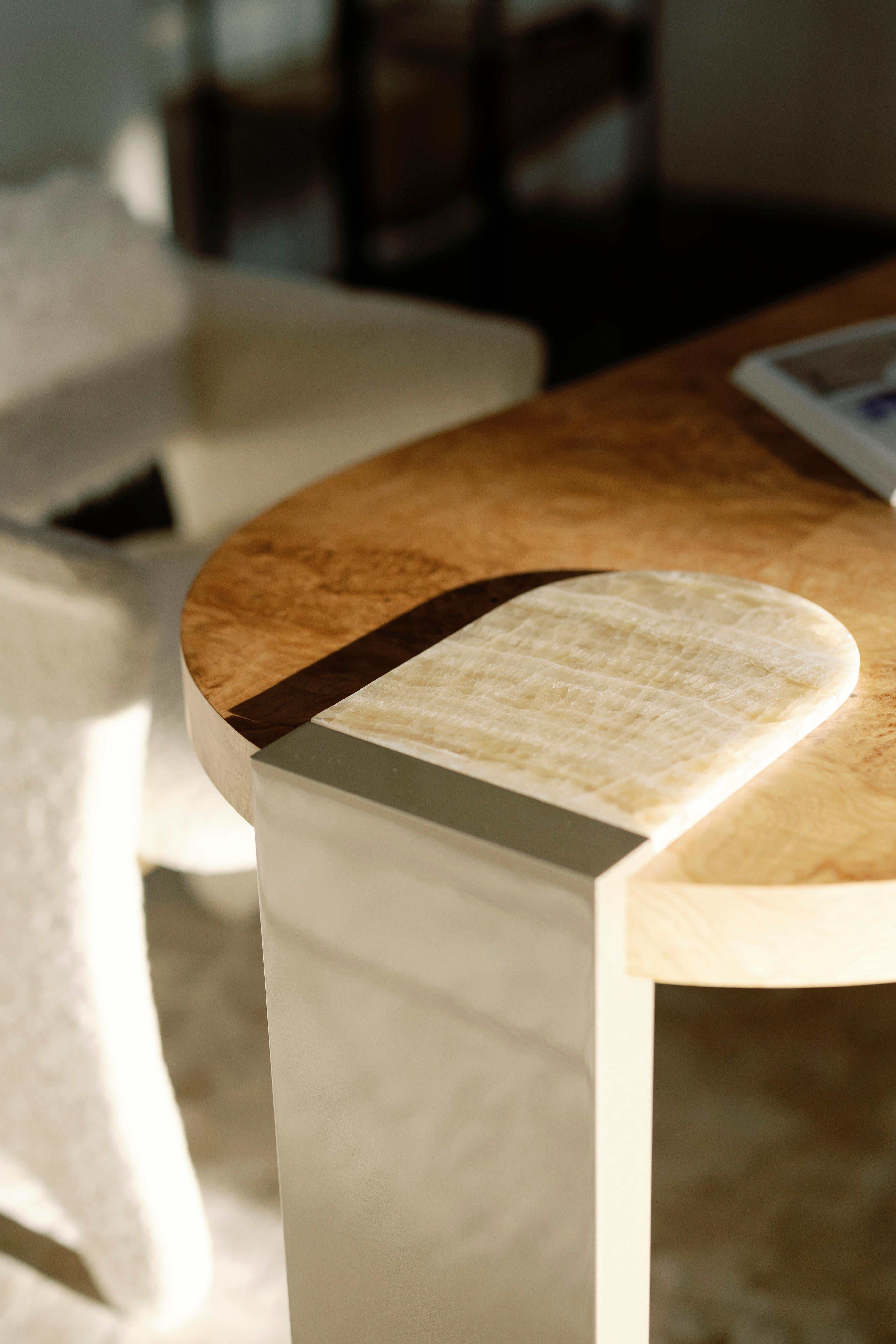 Organic Modern Armona Desk, Walnut, Brass, Onyx, Handmade Portugal by Greenapple For Sale 11