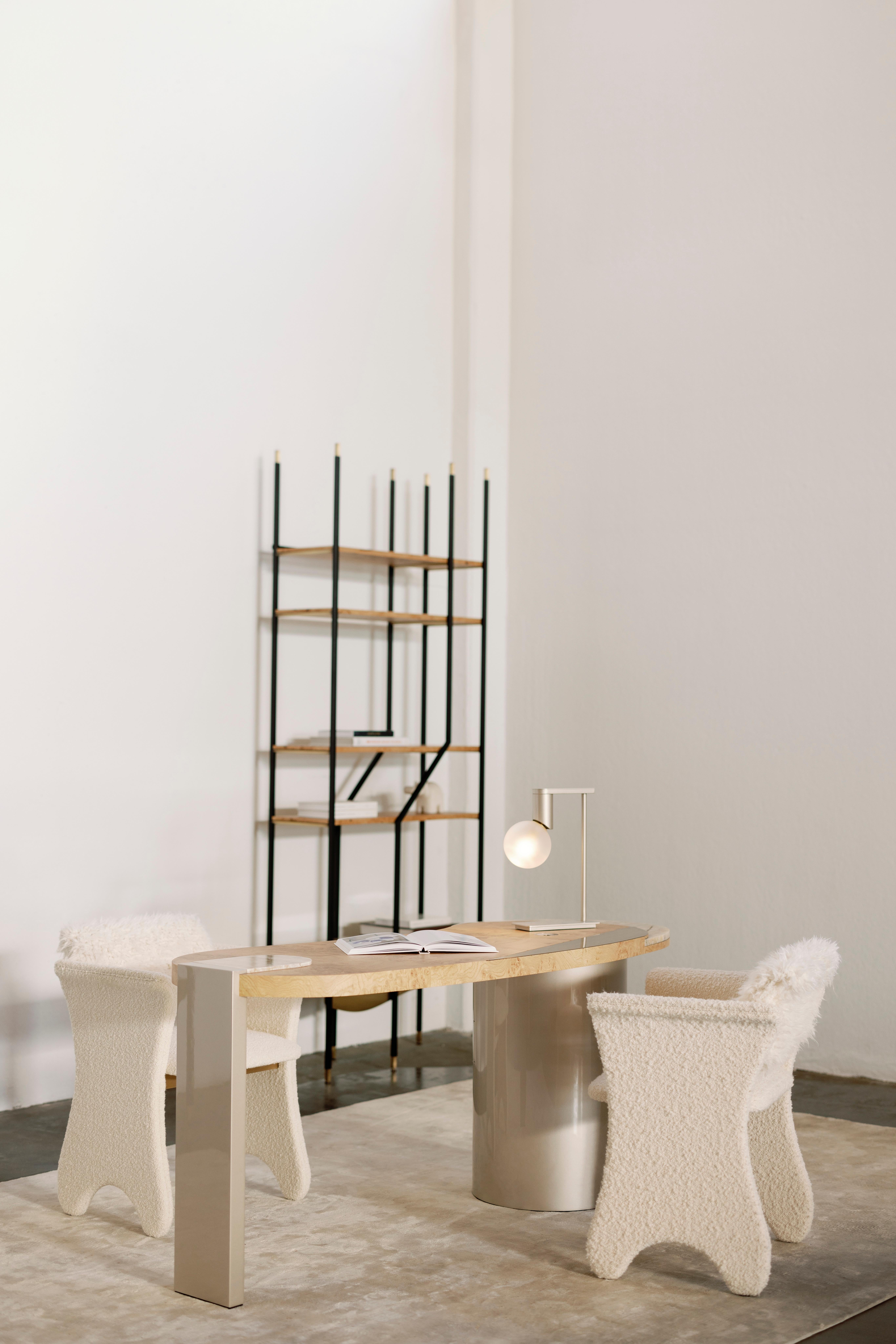 Organic Modern Armona Desk, Walnut, Brass, Onyx, Handmade Portugal by Greenapple For Sale 12
