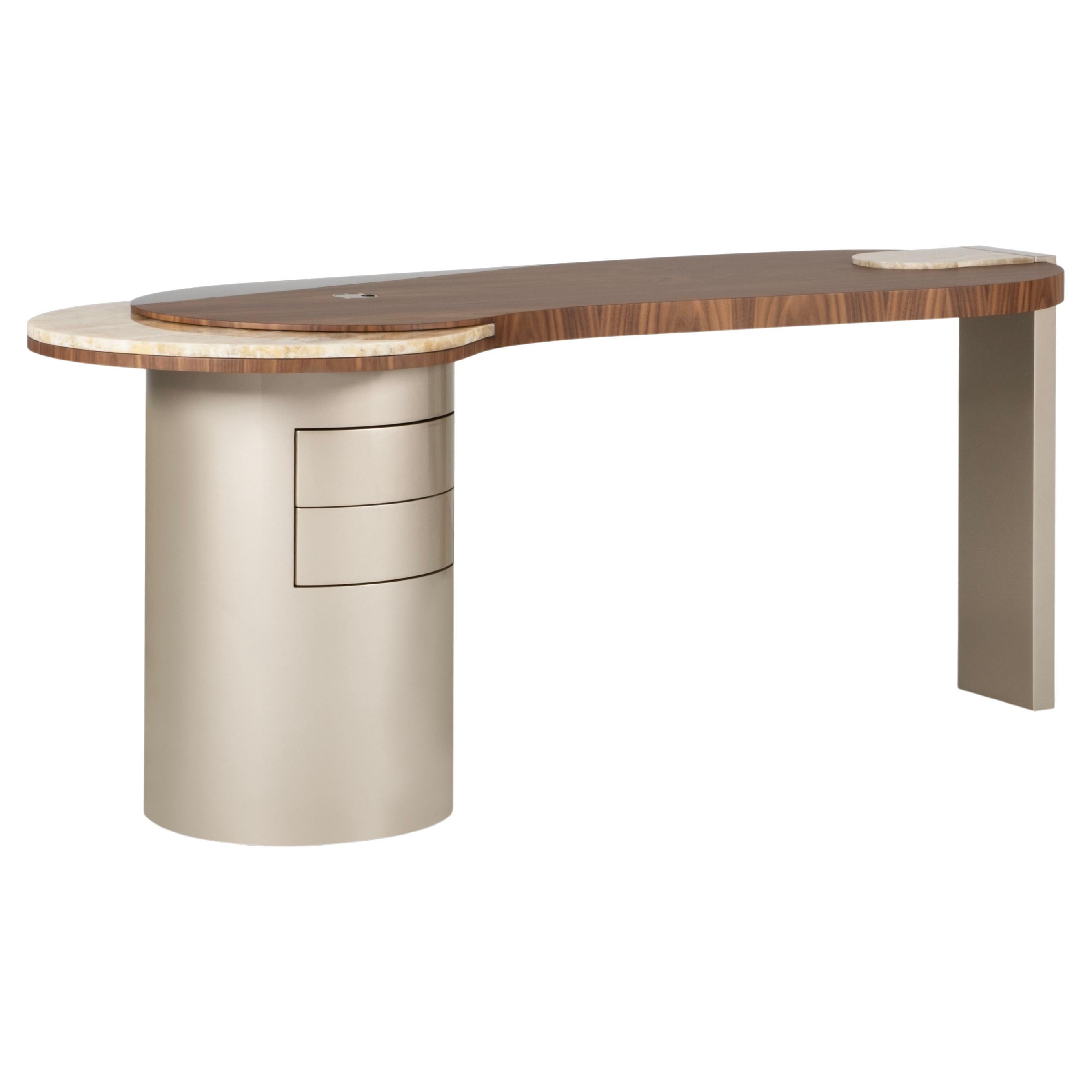 Organic Modern Armona Desk, Walnut, Brass, Onyx, Handmade Portugal by Greenapple