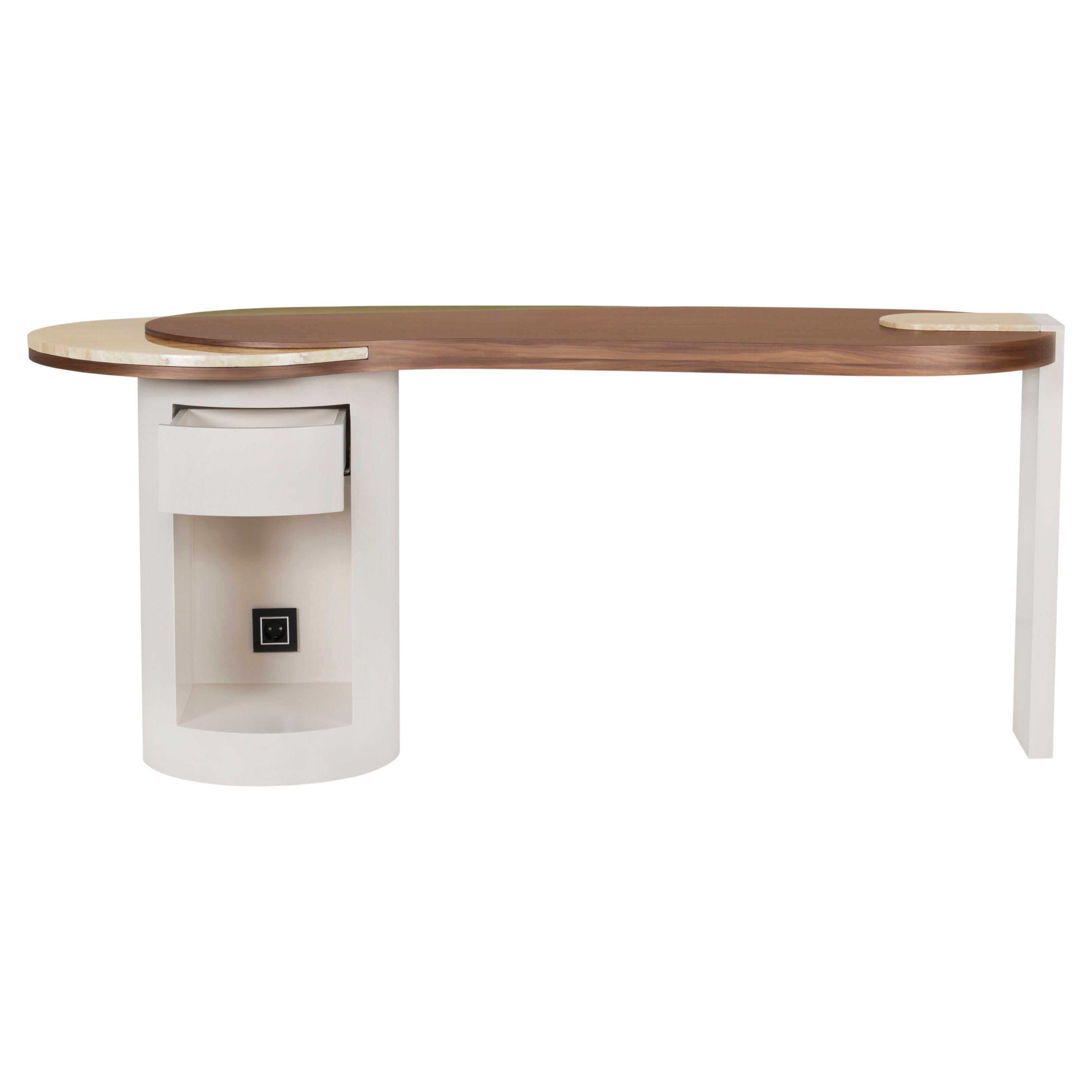 Organic Modern Armona Desk, Walnut, Brass, Onyx, Handmade Portugal by Greenapple