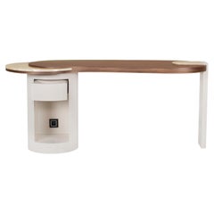 Bureau moderne organique Armona, noyer, laiton, onyx, fait à la main au Portugal par Greenapple