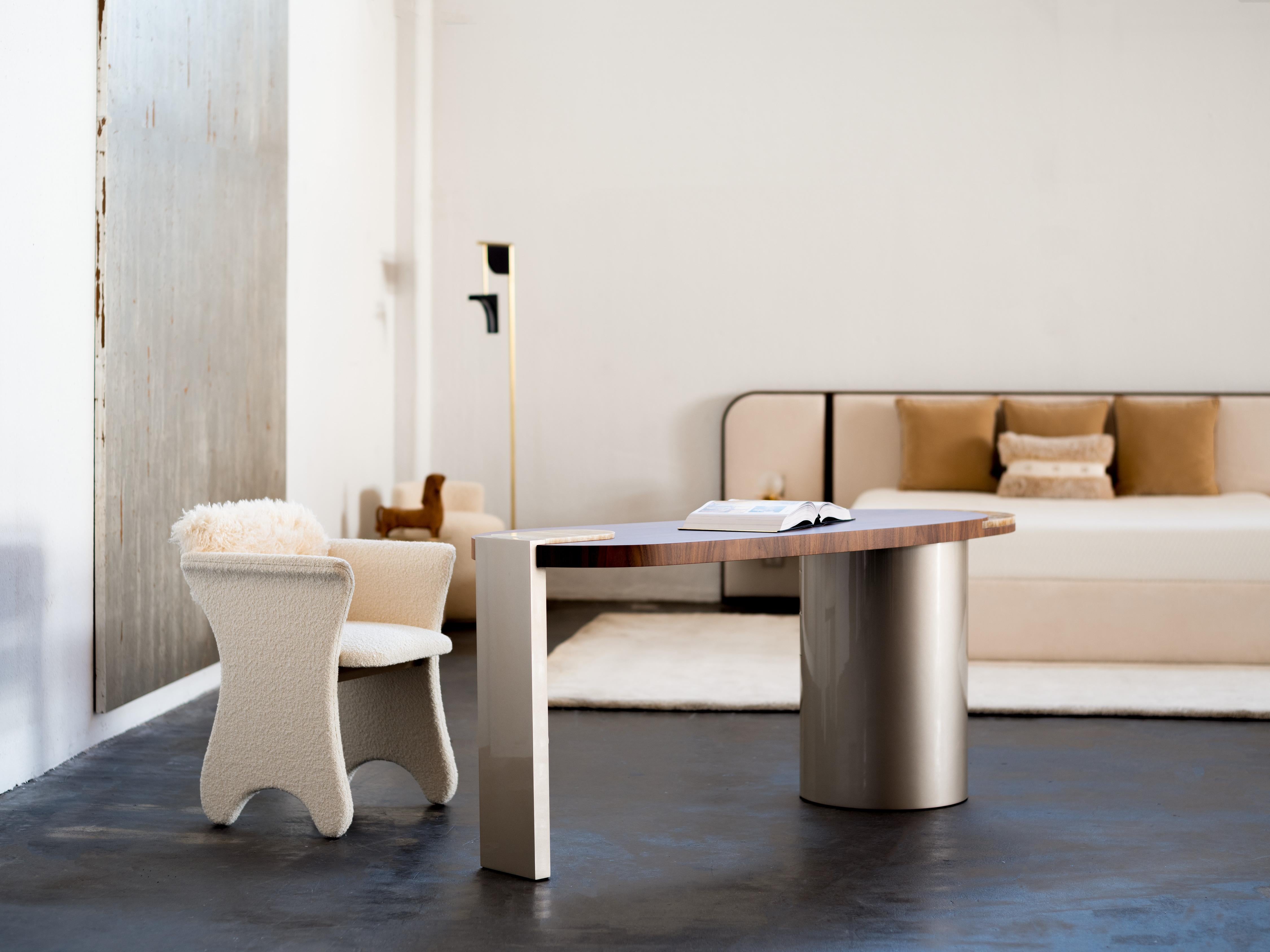 Organic Modern Armona Desk, Walnut, Onyx, Handmade in Portugal by Greenapple For Sale 5