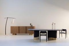 Organic Modern Armona Dining Table, American Oak, Brass, Handmade by Greenapple