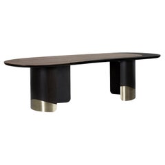 Tavolo da pranzo organico moderno Armona, in Oak Oak Brass, fatto a mano da Greenapple