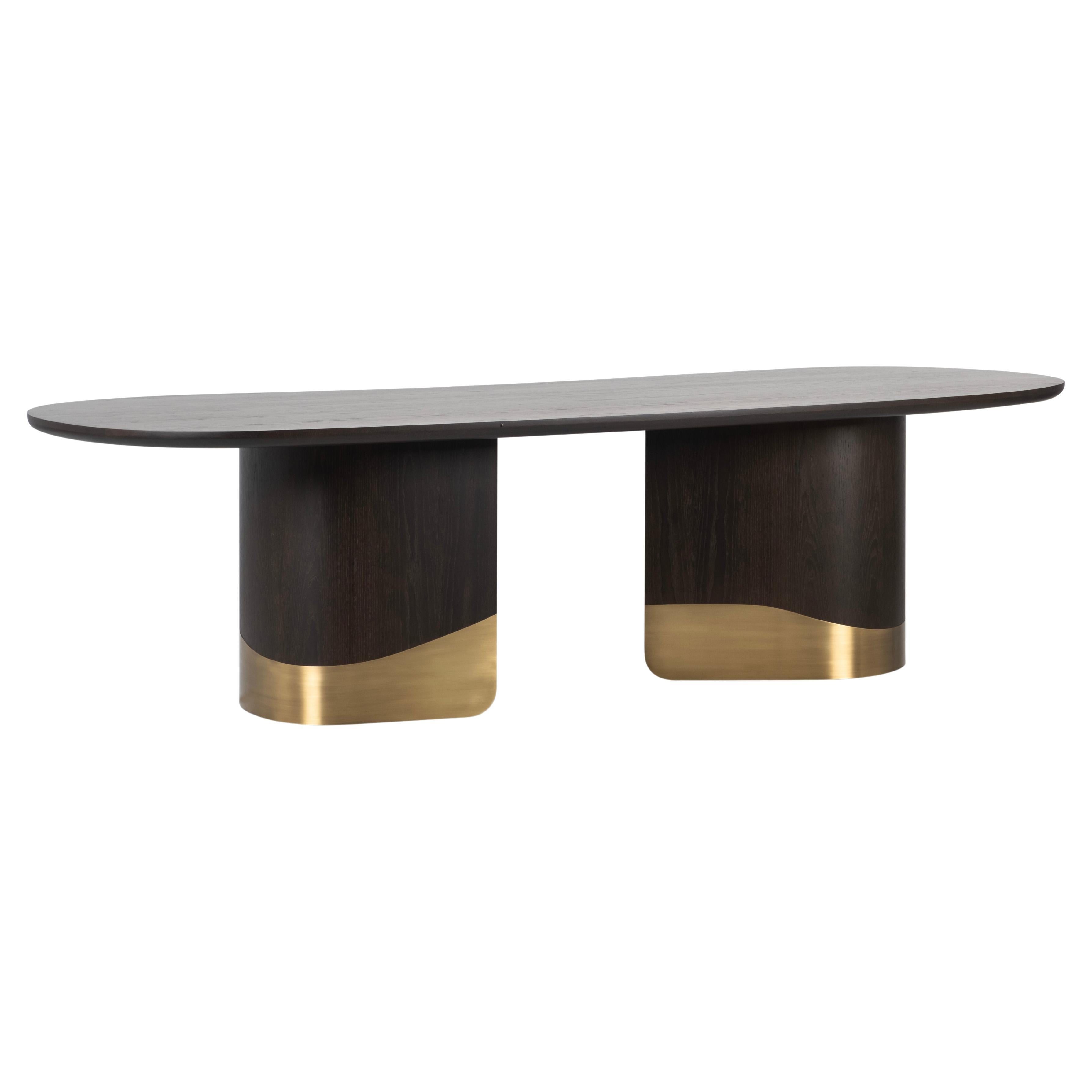 Organic Modern Armona Dining Table, American Oak, Brass, Handmade by Greenapple For Sale