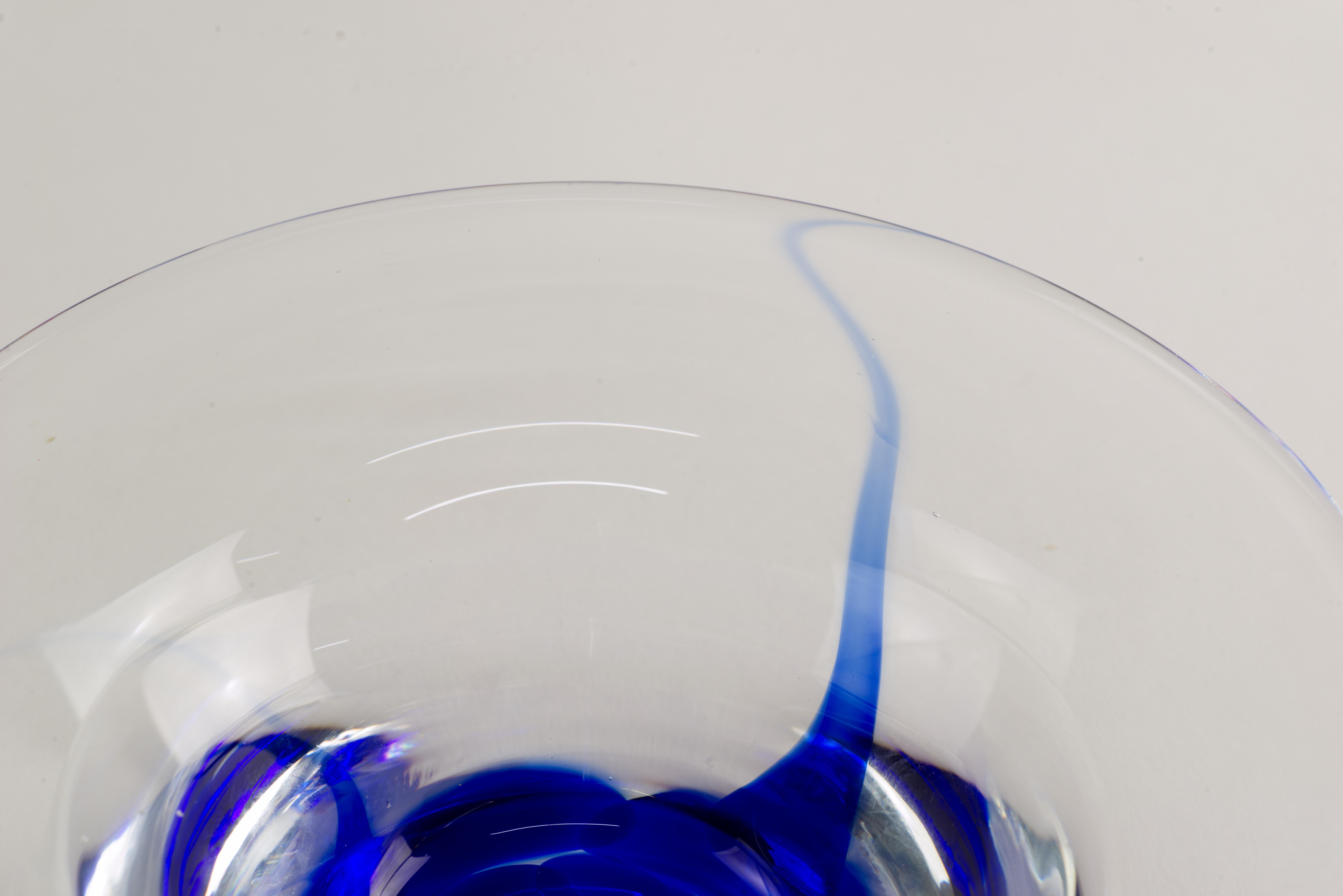 Organic Modern Art Glass Fused Cobalt Blue and Clear Bowl, Hand-blown In Good Condition In Clifton Springs, NY