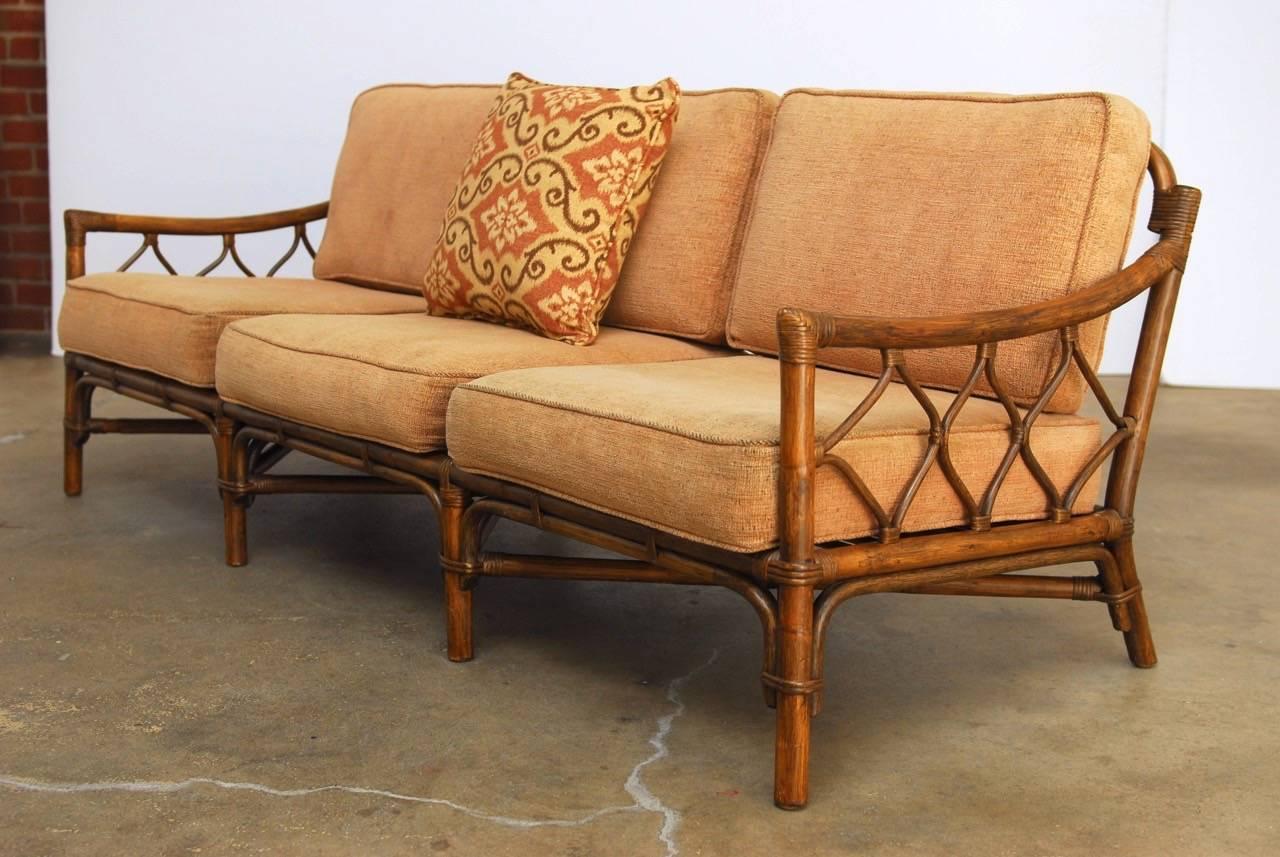 Hollywood Regency Organic Modern Bamboo Rattan Sofa by Brown Jordan