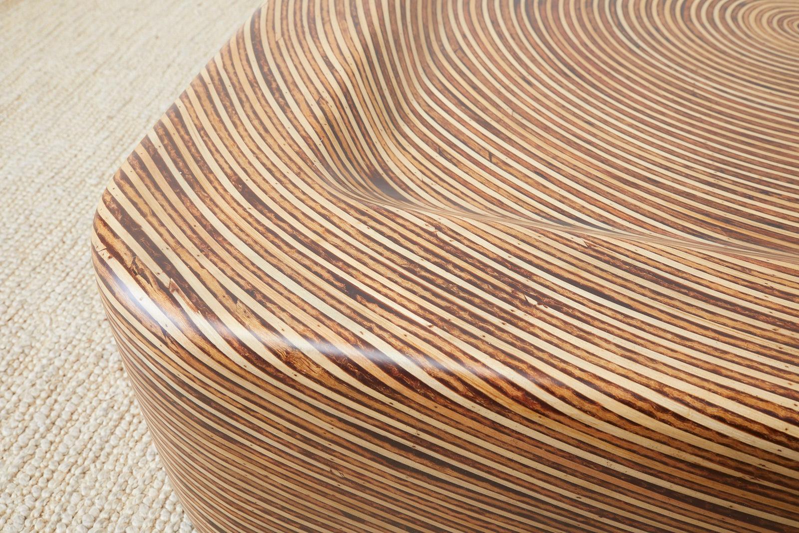 Organic Modern Bamboo Rattan Strip Inlay Cocktail Table 3