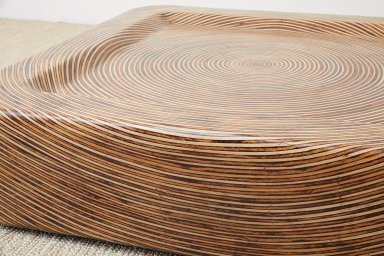 Organic Modern Bamboo Rattan Strip Inlay Cocktail Table at 1stDibs