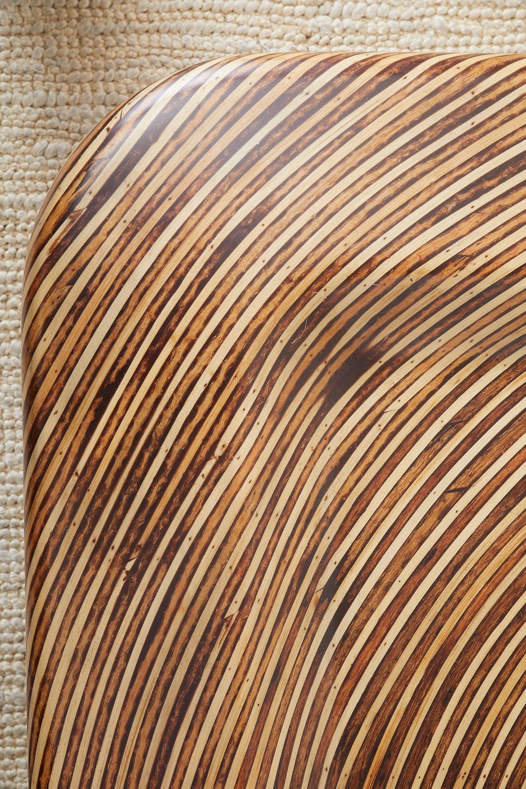 Organic Modern Bamboo Rattan Strip Inlay Cocktail Table 8