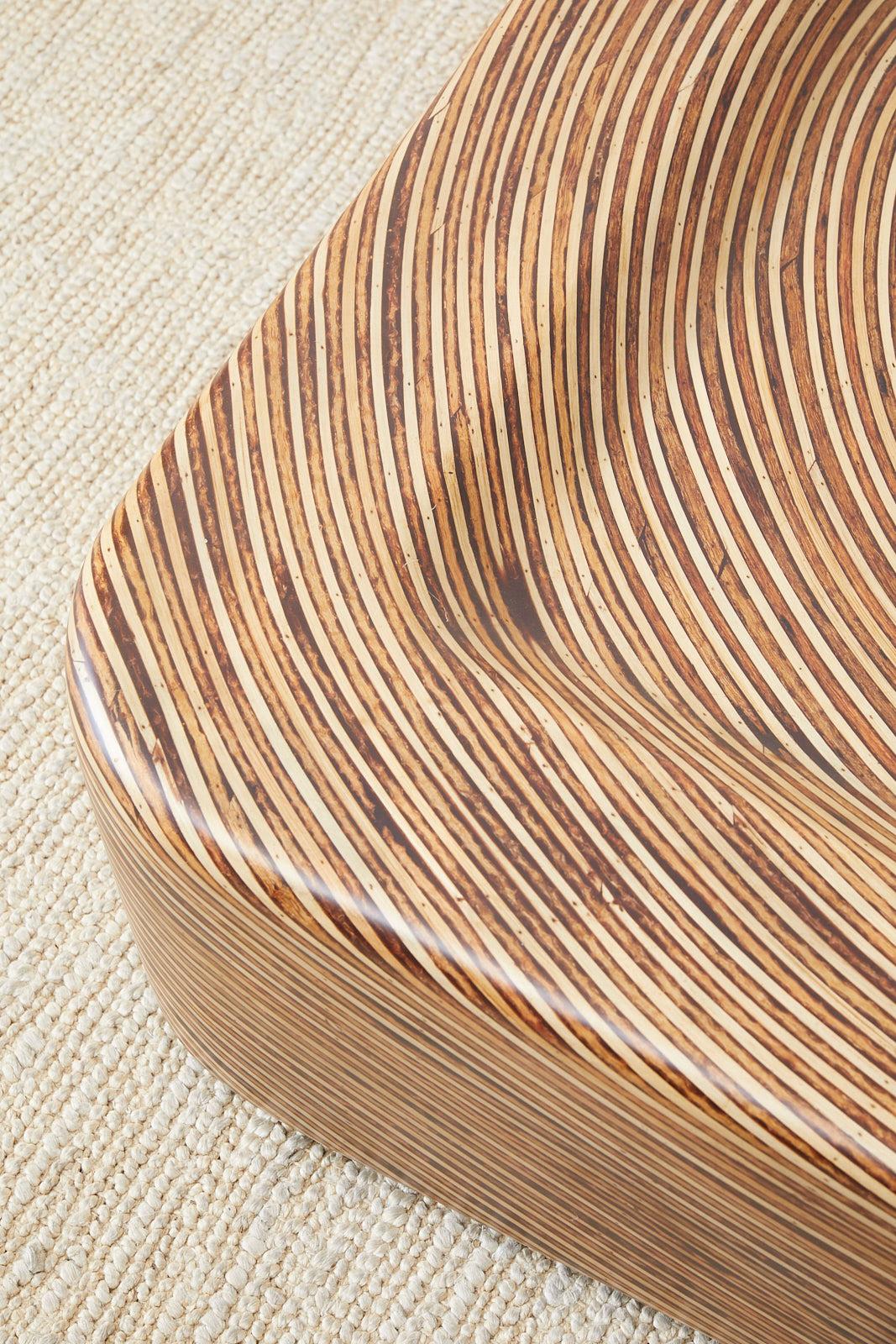 Contemporary Organic Modern Bamboo Rattan Strip Inlay Cocktail Table