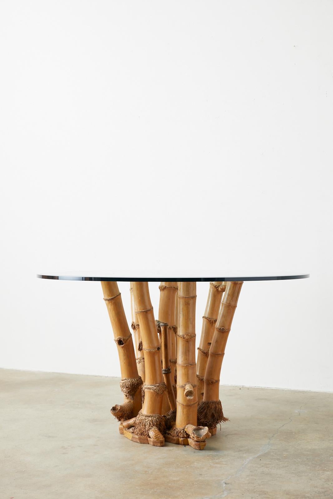 Organic Modern Bamboo Root Glass Top Dining Table 3