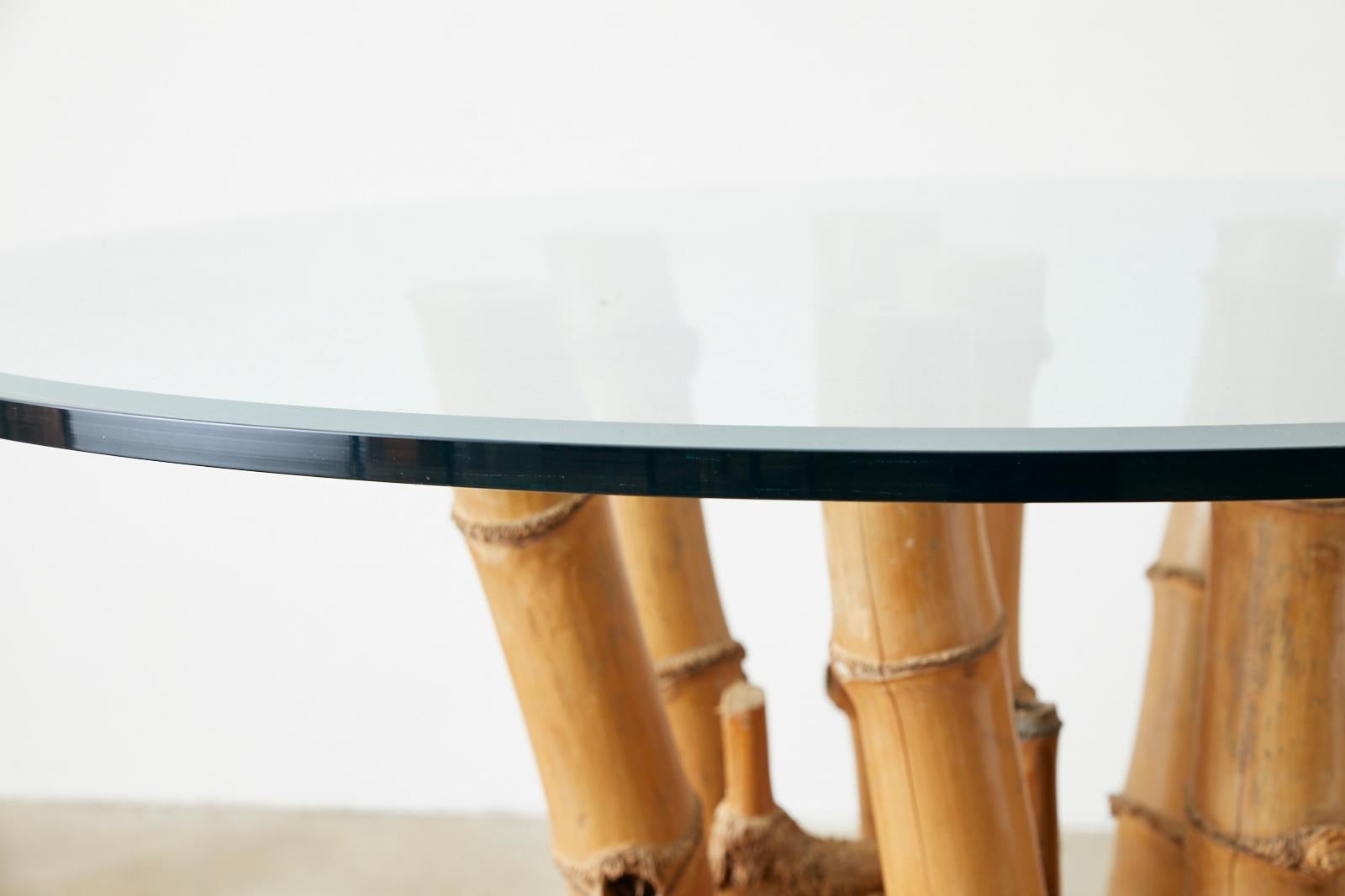 20th Century Organic Modern Bamboo Root Glass Top Dining Table