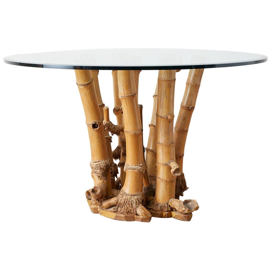 Organic Modern Bamboo Root Glass Top Dining Table