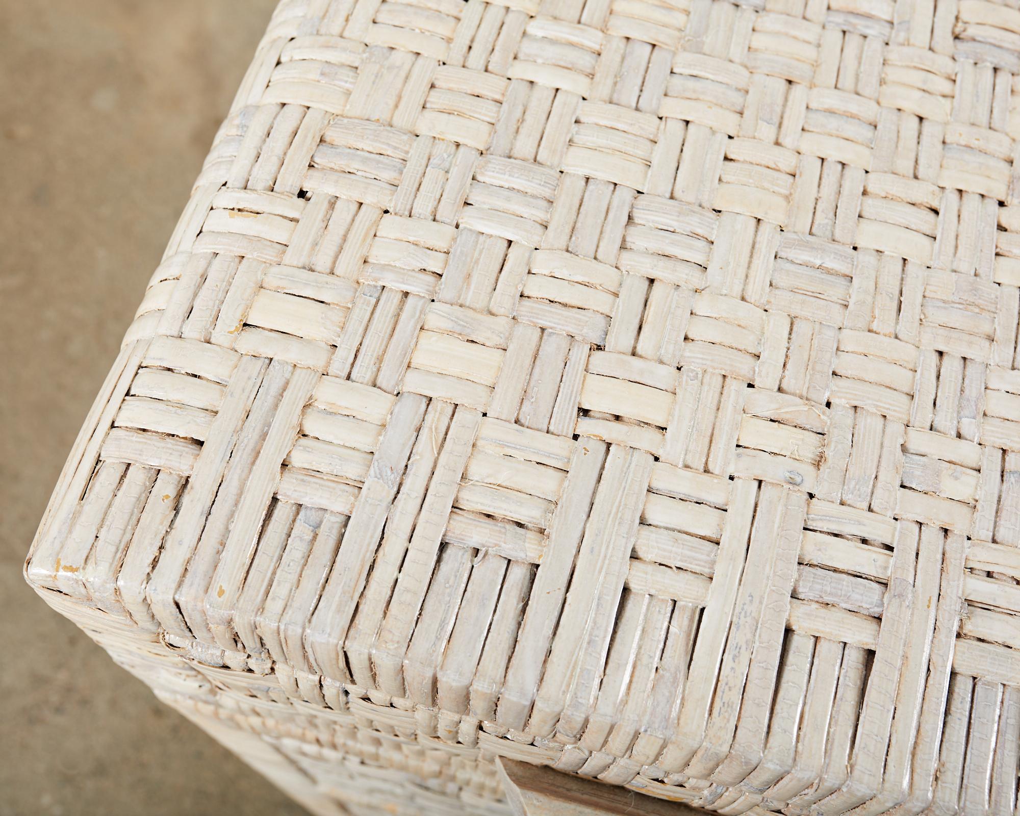 Organic Modern Basket Weave Cerused Wicker Kneehole Pedestal Desk For Sale 4