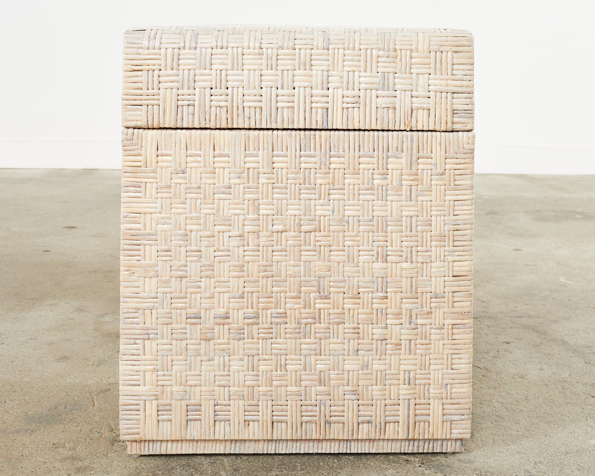Organic Modern Basket Weave Cerused Wicker Kneehole Pedestal Desk For Sale 6