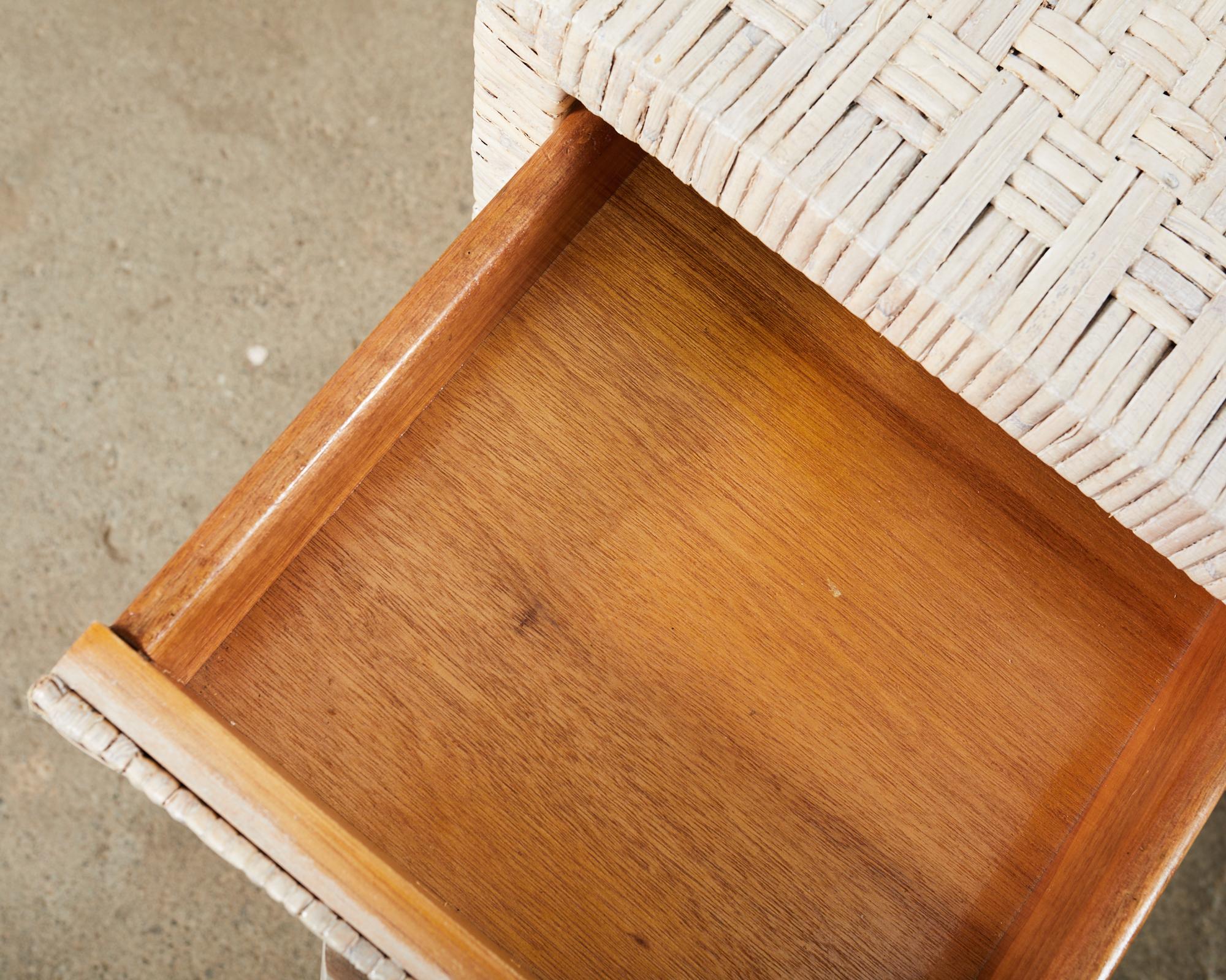 Organic Modern Basket Weave Cerused Wicker Kneehole Pedestal Desk For Sale 9