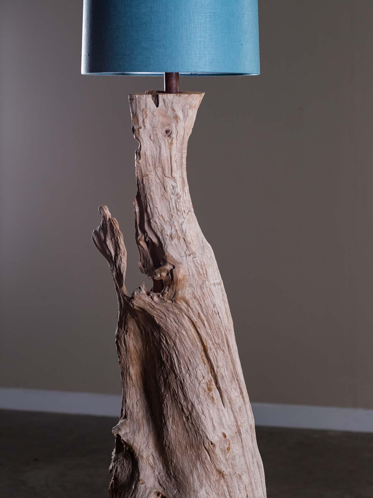 Organic Modern Beach Driftwood Floor Lamp Custom Shade In Good Condition For Sale In Houston, TX