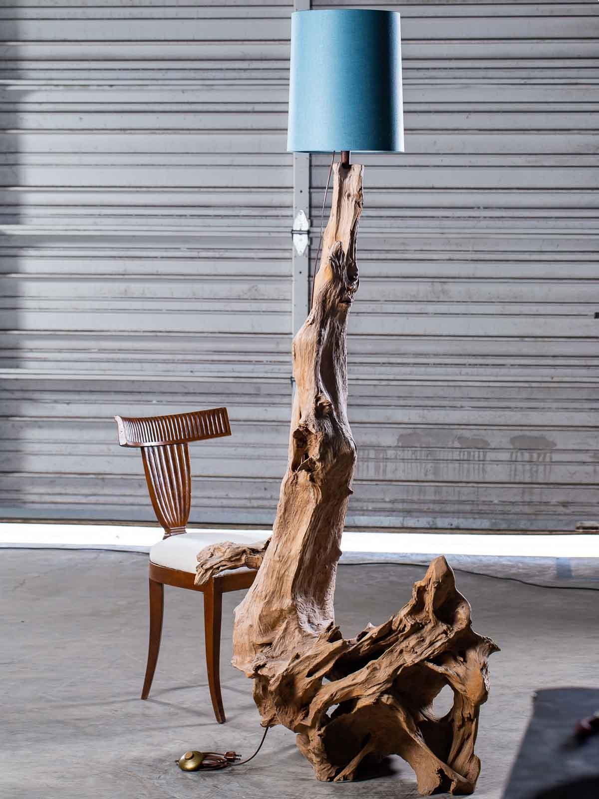 Organic Modern Beach Driftwood Floor Lamp Custom Shade For Sale 2