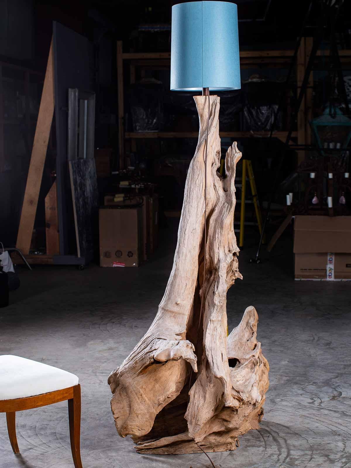 Organic Modern Beach Driftwood Floor Lamp Custom Shade For Sale 3
