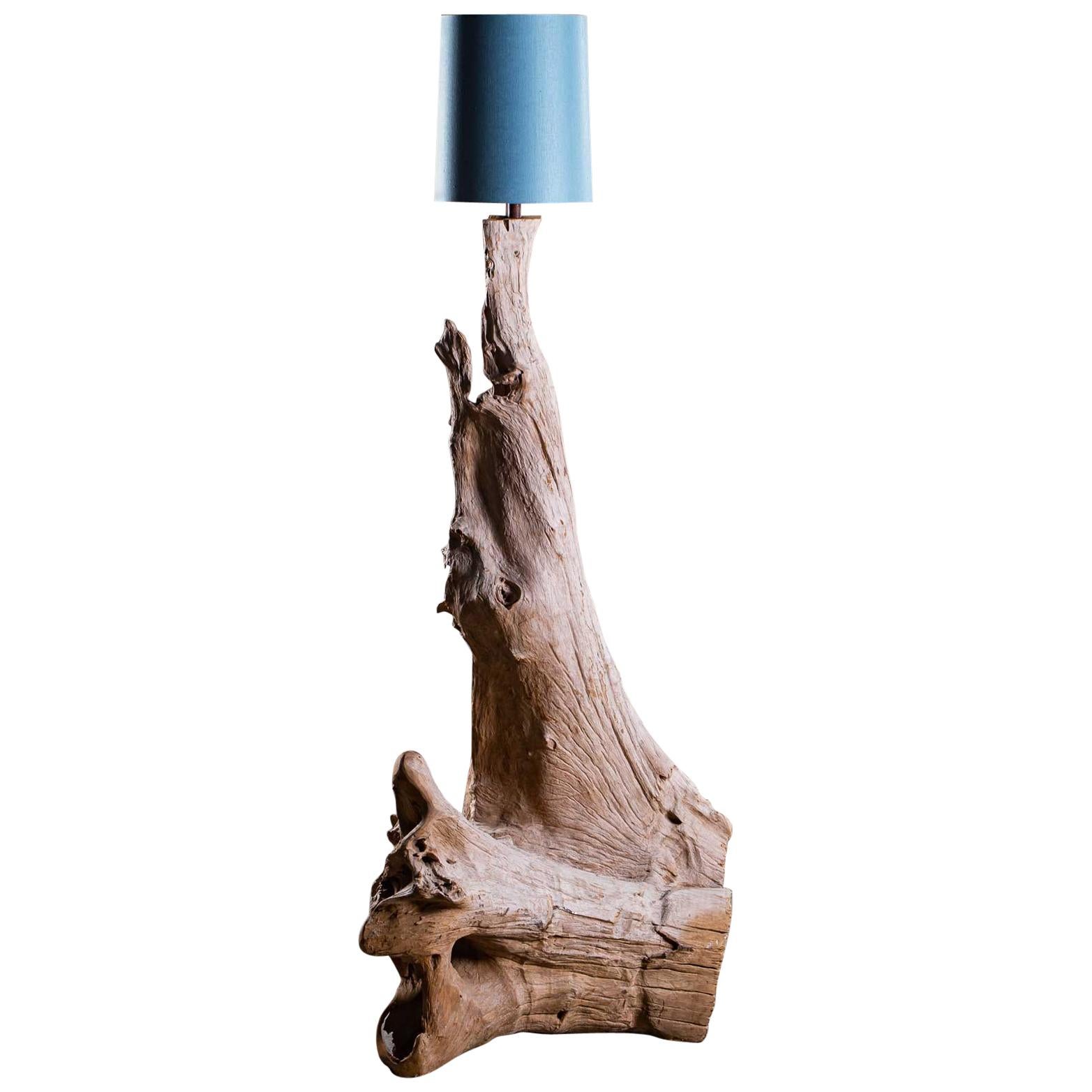 Organic Modern Beach Driftwood Floor Lamp Custom Shade For Sale