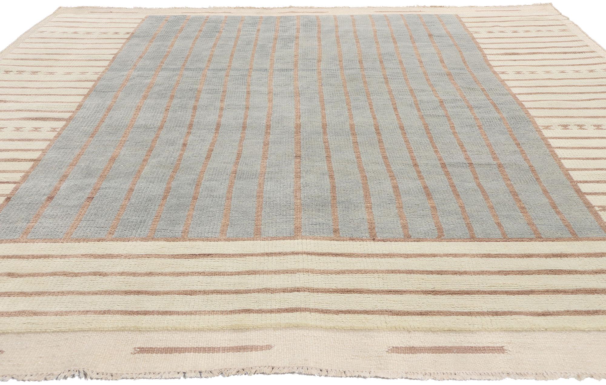 Pakistani New Contemporary Organic Modern Beige and Blue-Grey Moroccan Brutalist Carpet For Sale