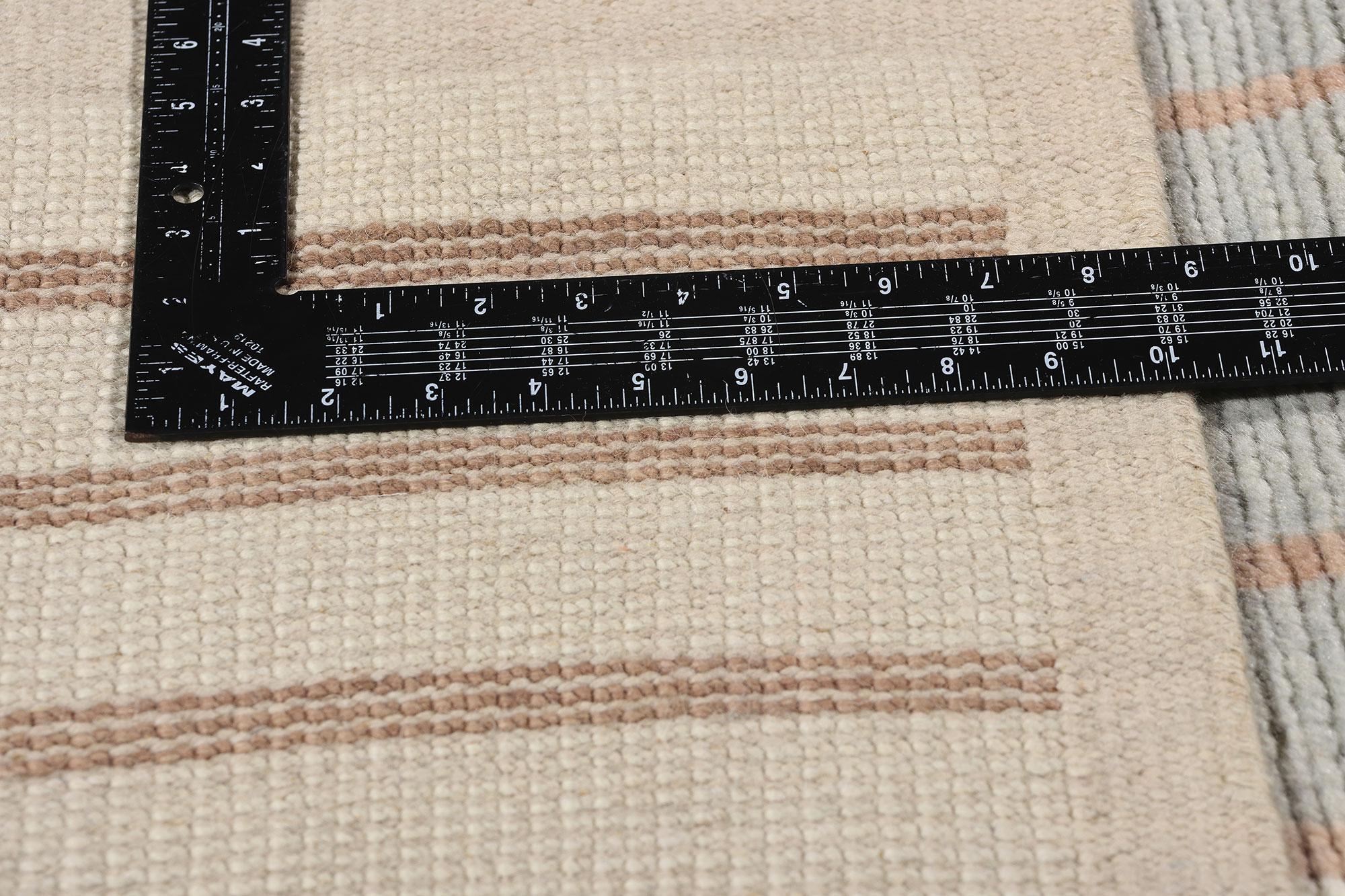 Wool New Contemporary Organic Modern Beige and Blue-Grey Moroccan Brutalist Carpet For Sale