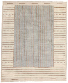 New Contemporary Organic Modern Beige and Blue-Grey Moroccan Brutalist Carpet