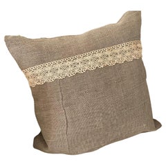 Organic Modern Belgian Linen And Lace Pillow