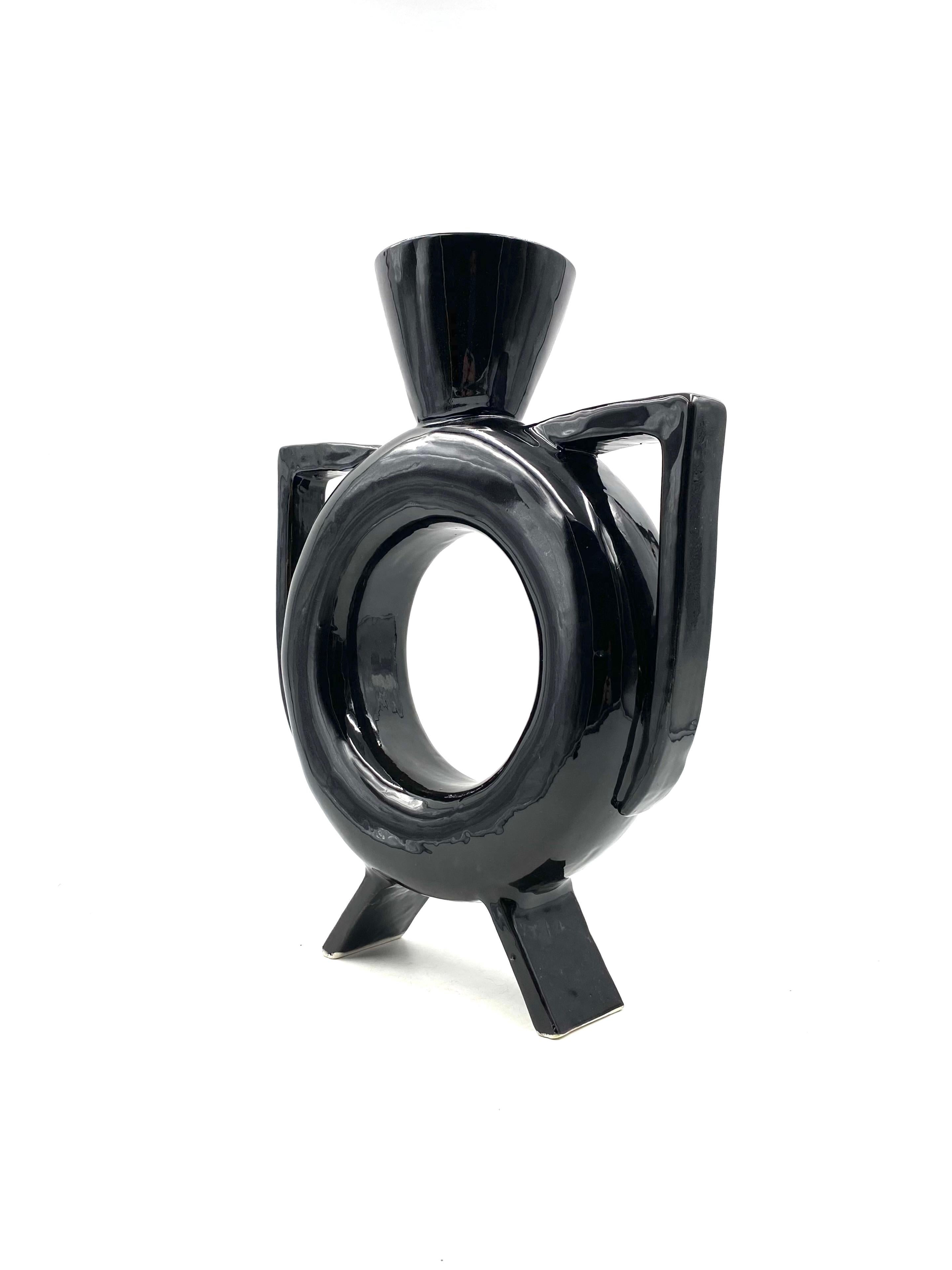 Organic modern black ceramic vase, Italy 1980s For Sale 4