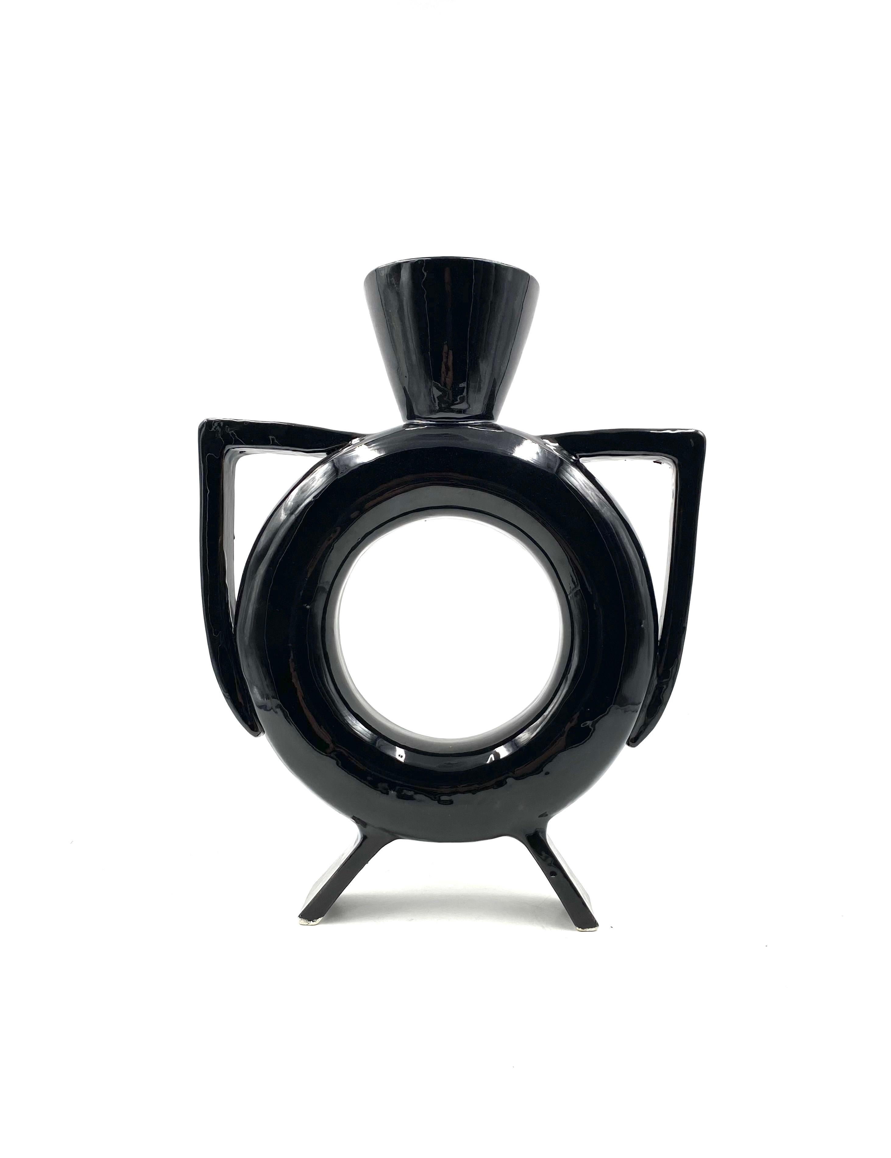 Organic modern black ceramic vase, Italy 1980s For Sale 5